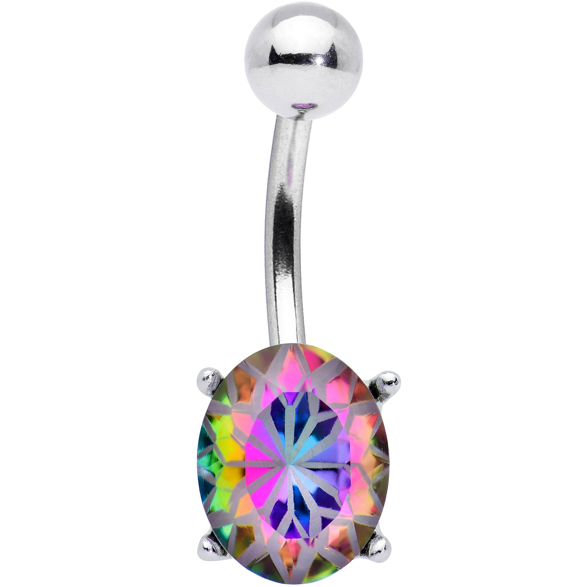 Vitrail Gem Oval Flower Mandala Stylish Elegance Belly Ring