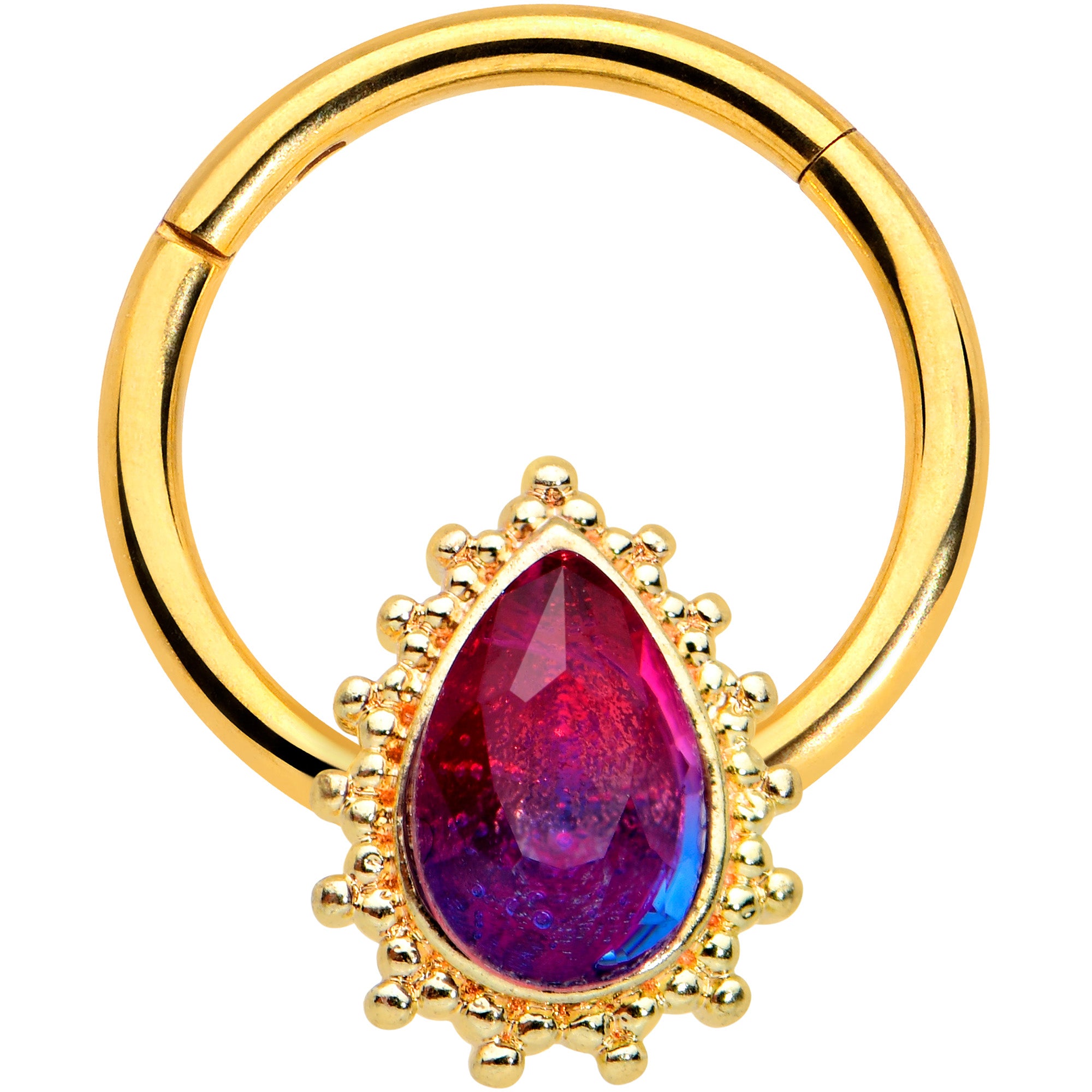 16G 3/8 Purple Tourmaline Gold Tone Drop Hinged Segment Ring