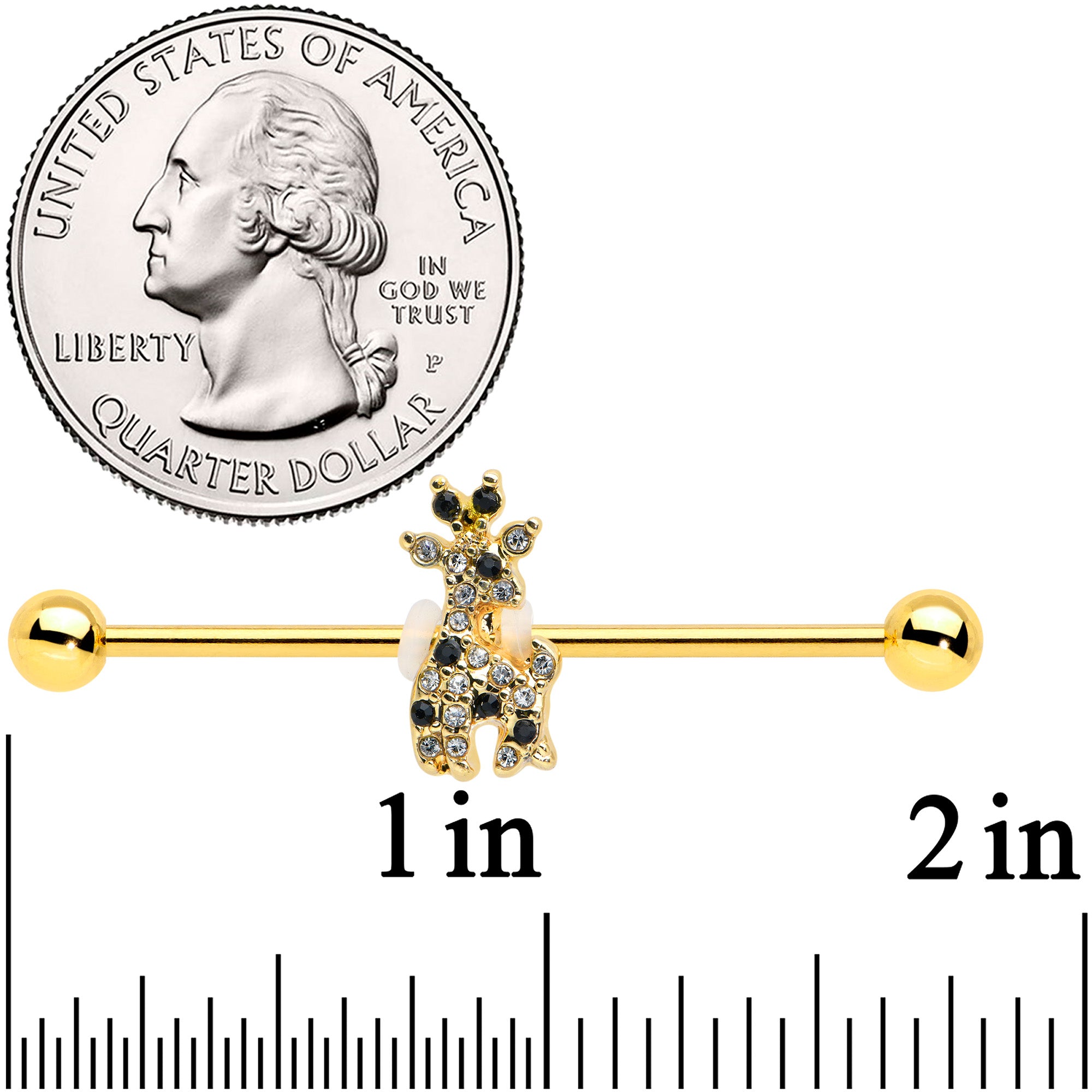 14G Black Gem Gold Tone Decadent Deer Industrial Barbell 38mm