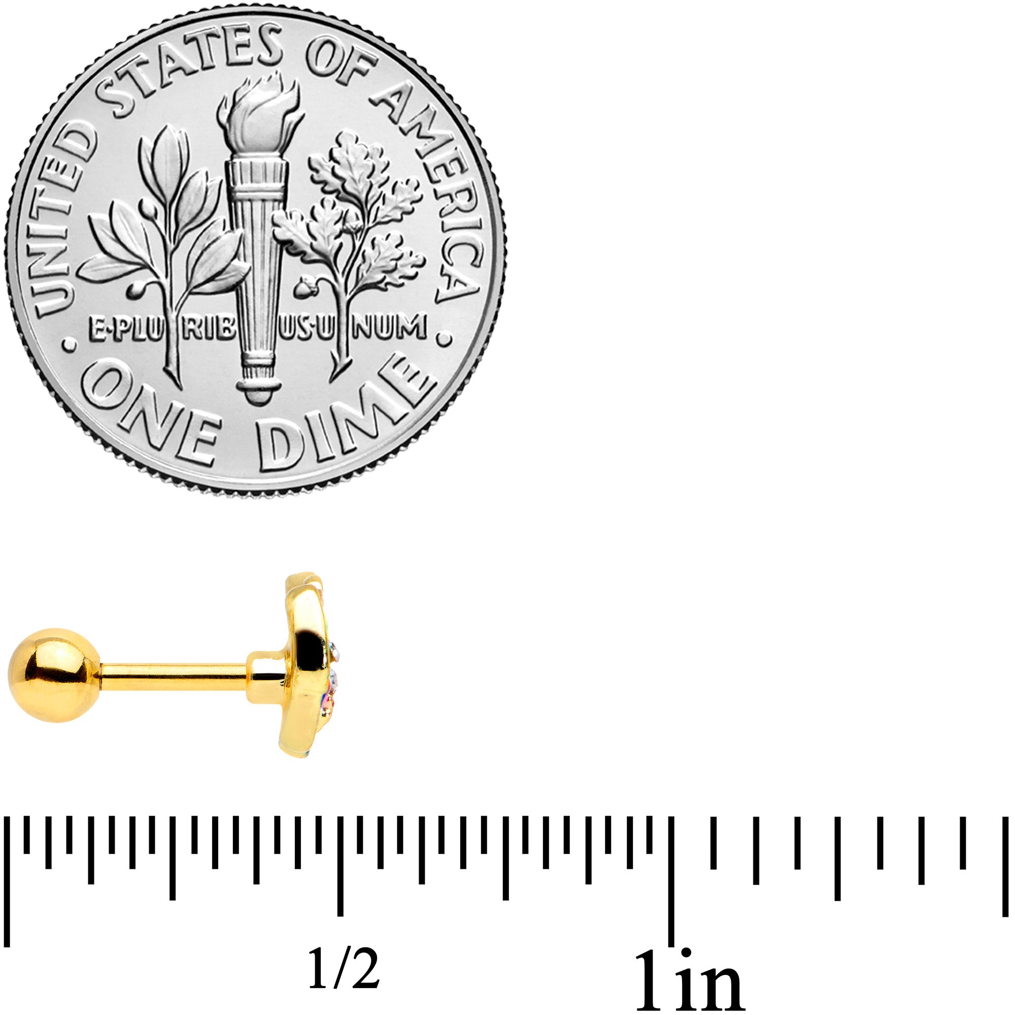 16G 1/4 Clear Gem Gold Tone Bright Butterfly Cartilage Tragus