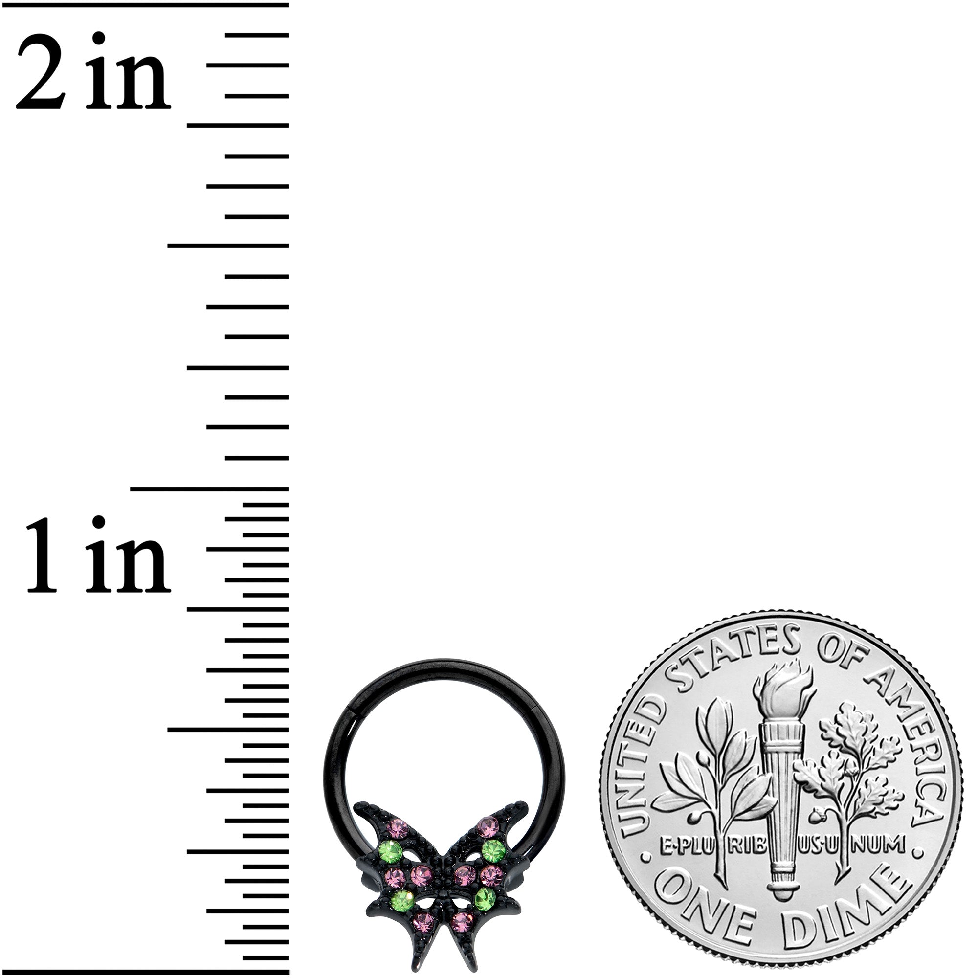 16G 3/8 Pink Green Gem Bat Wings Halloween Hinged Segment Ring