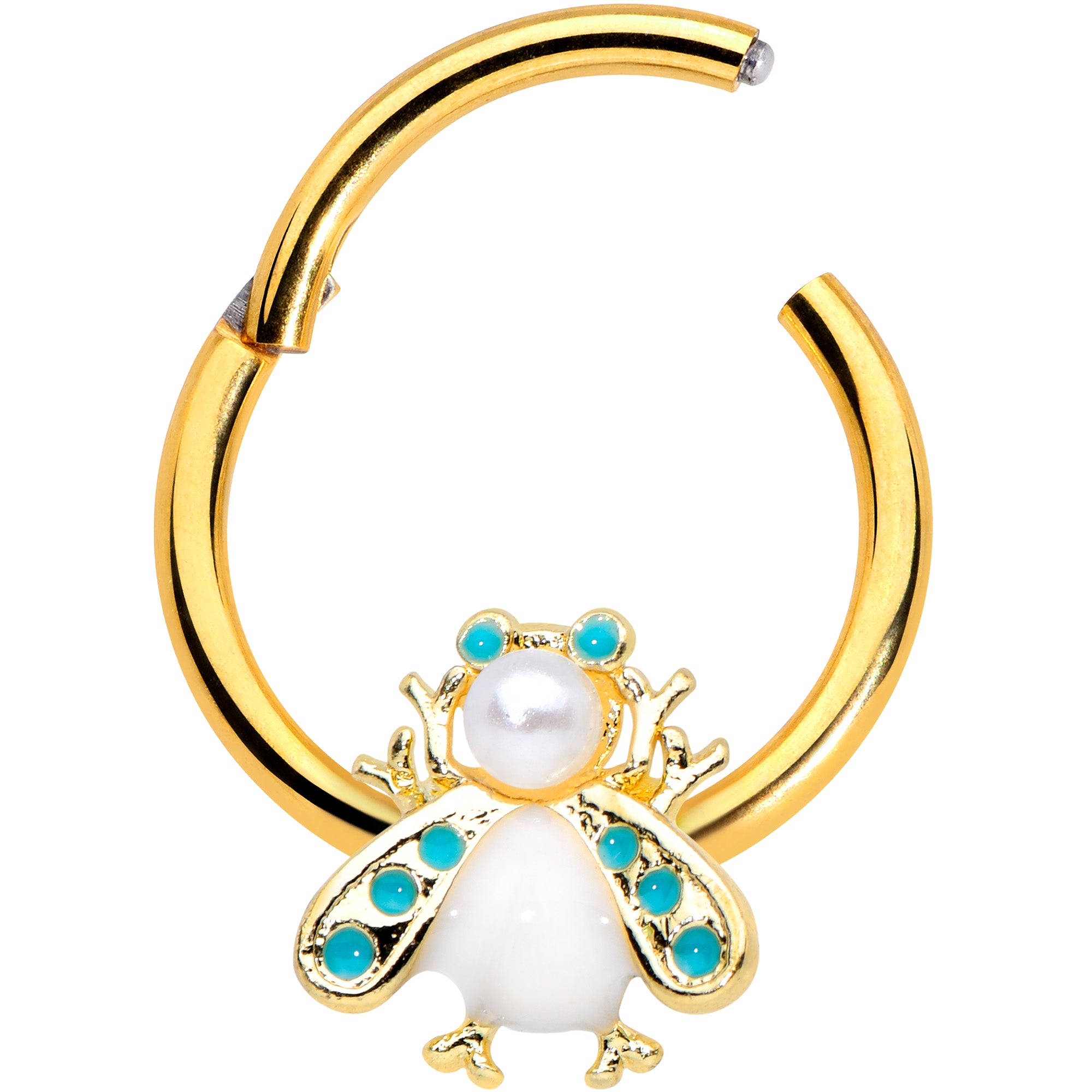 16G 3/8 White Gem Gold Tone Snow Bug Hinged Segment Ring