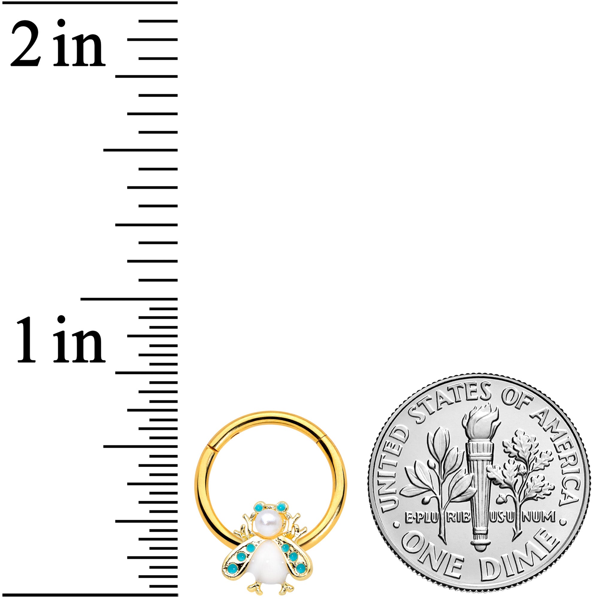 16G 3/8 White Gem Gold Tone Snow Bug Hinged Segment Ring