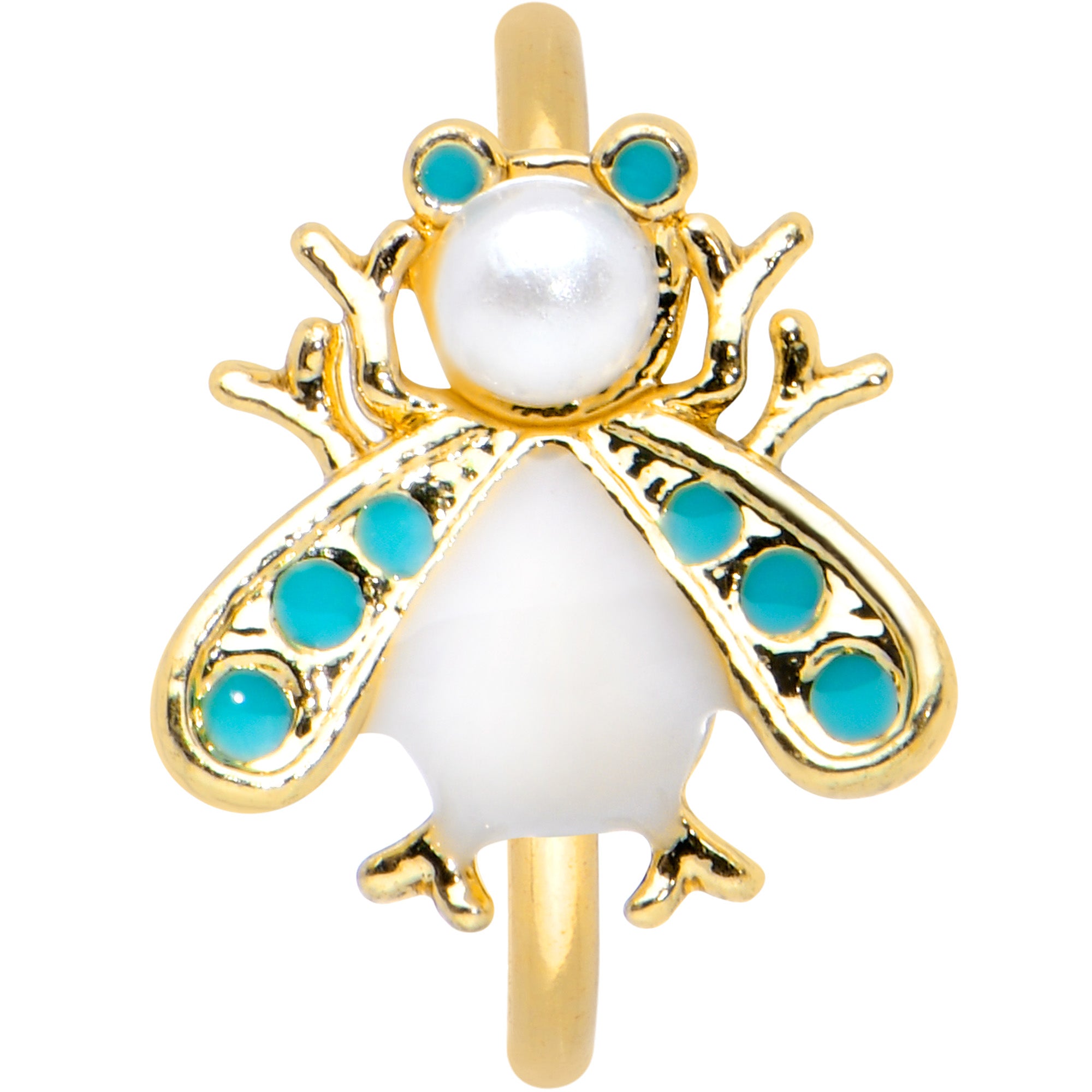 20G 5/16 White Gem Gold Tone Snow Bug Nose Hoop