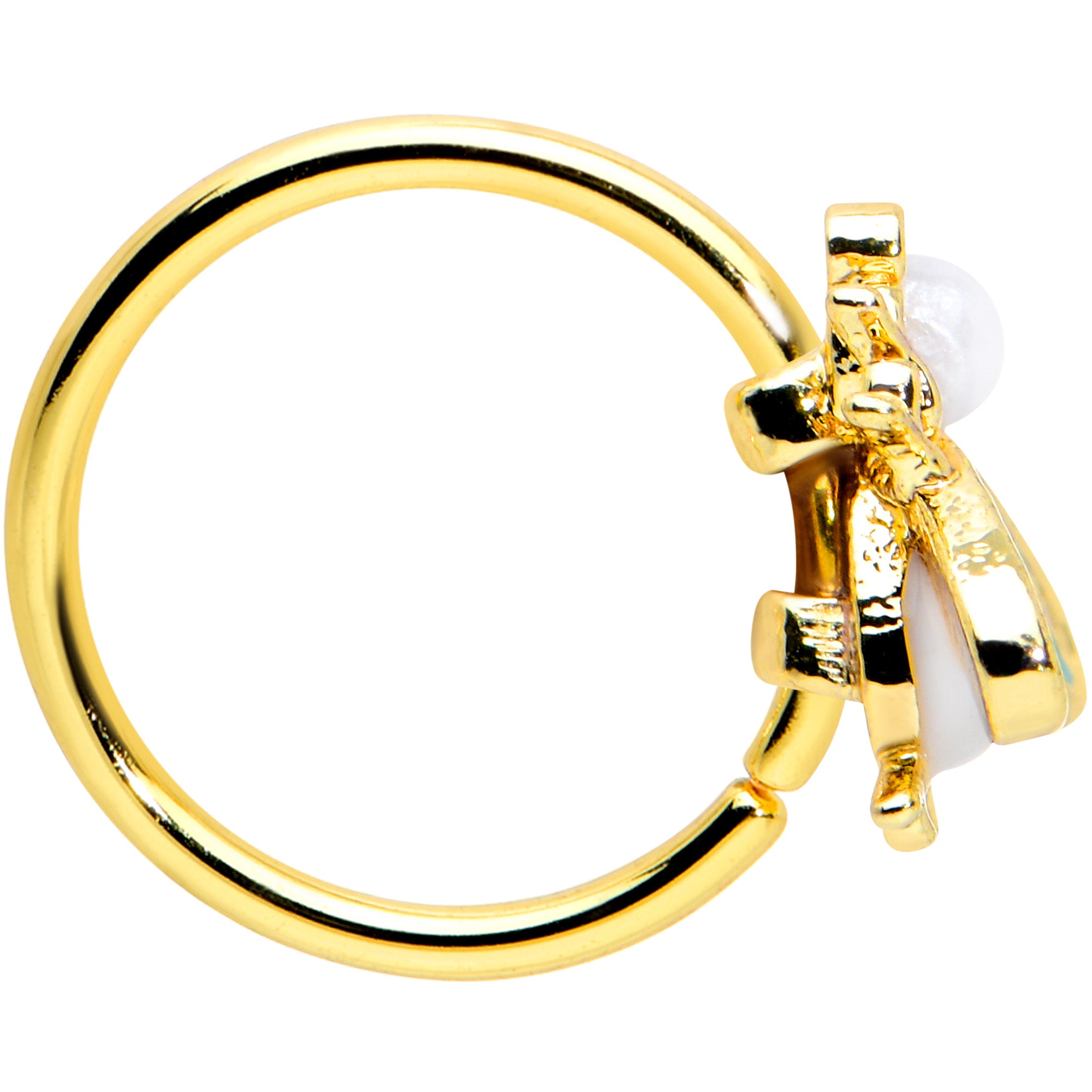 20G 5/16 White Gem Gold Tone Snow Bug Nose Hoop