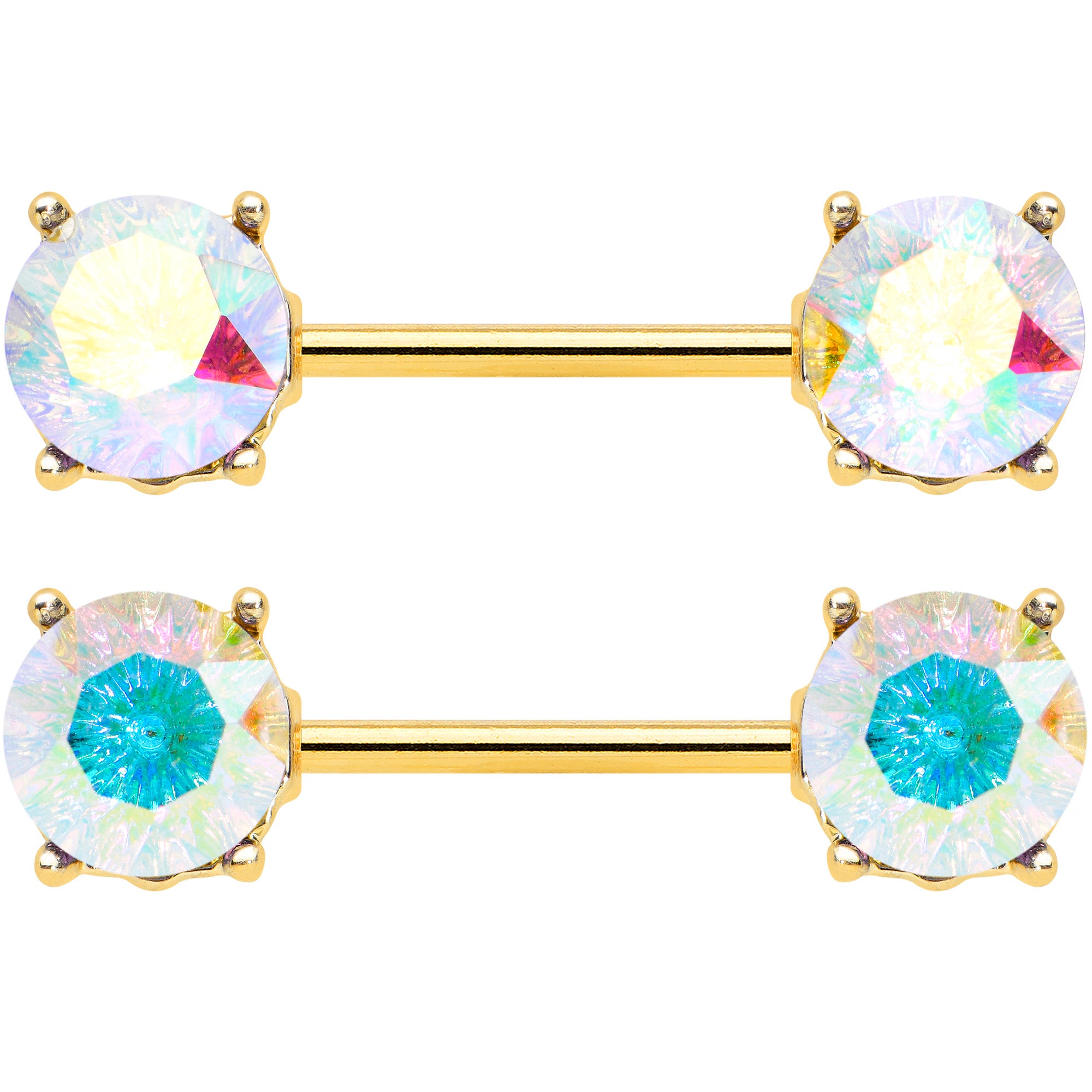 14G 9/16 Clear Gem Gold Tone Simply Elegant Nipple Ring Set
