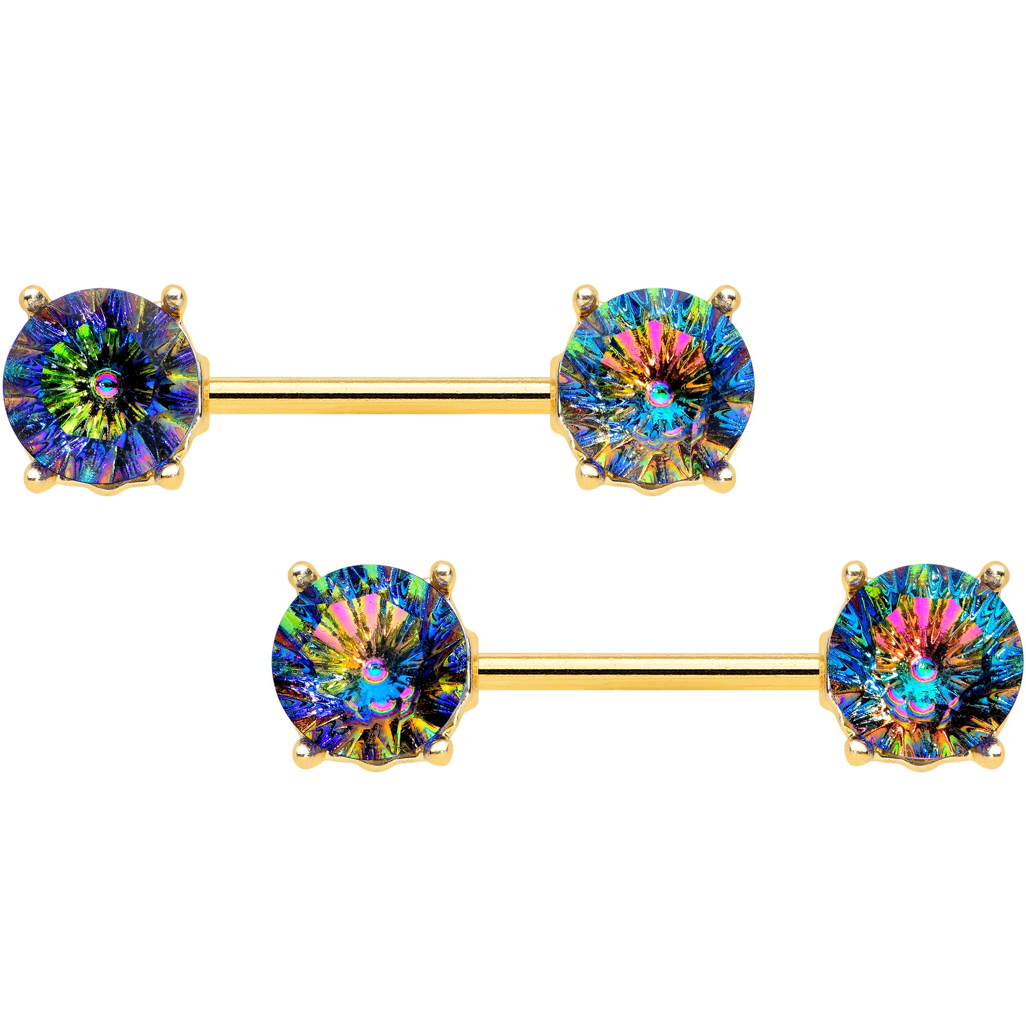 14G 9/16 Vitrail Gem Gold Tone Simply Elegant Nipple Ring Set
