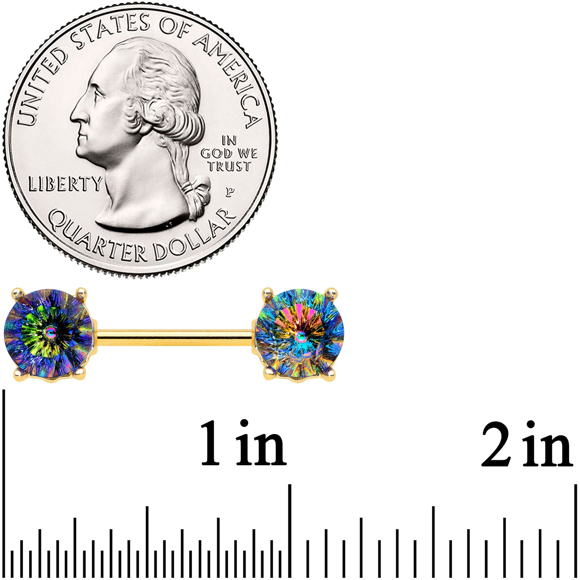 14G 9/16 Vitrail Gem Gold Tone Simply Elegant Nipple Ring Set