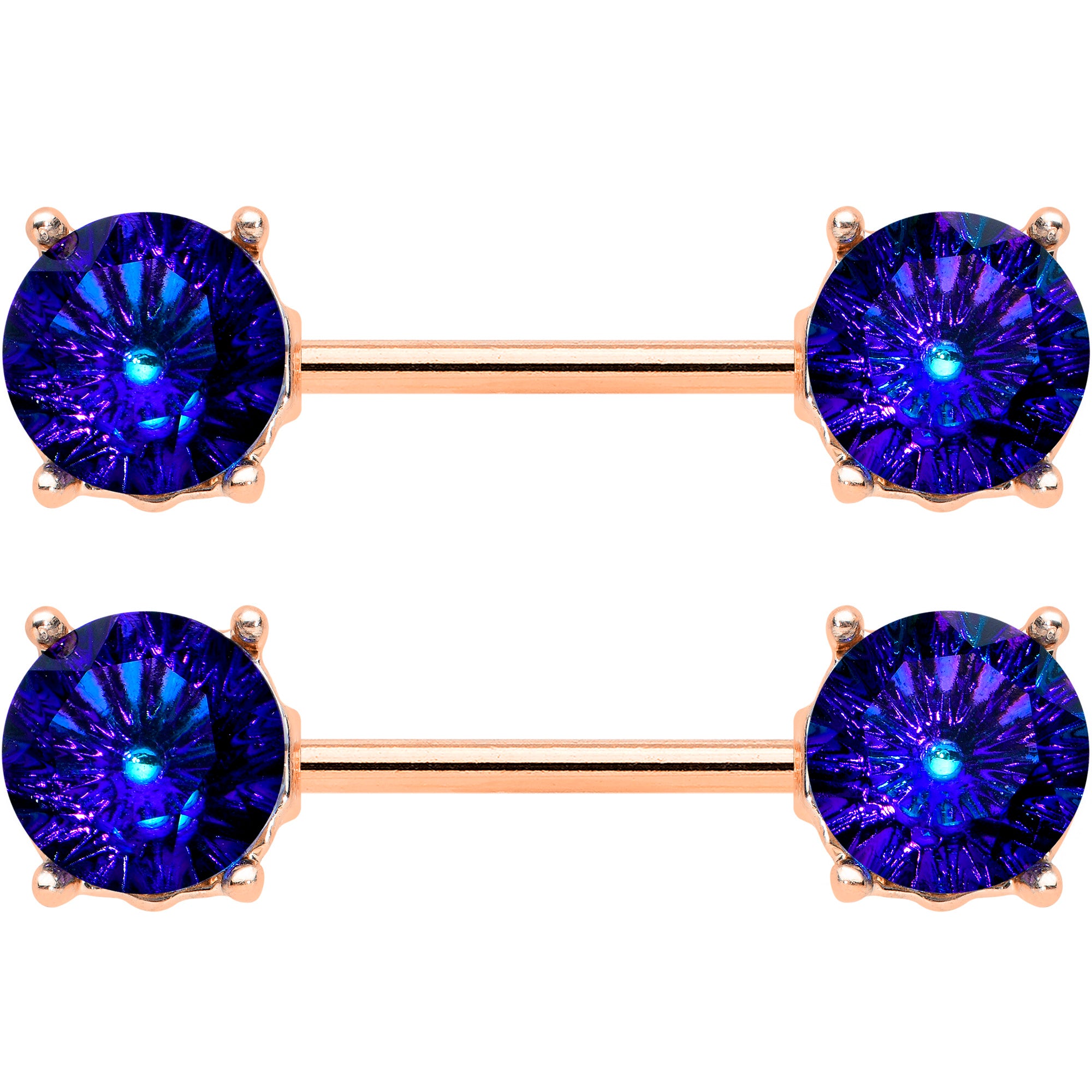 14G 9/16 Blue Gem Rose Gold Tone Simply Elegant Nipple Ring Set