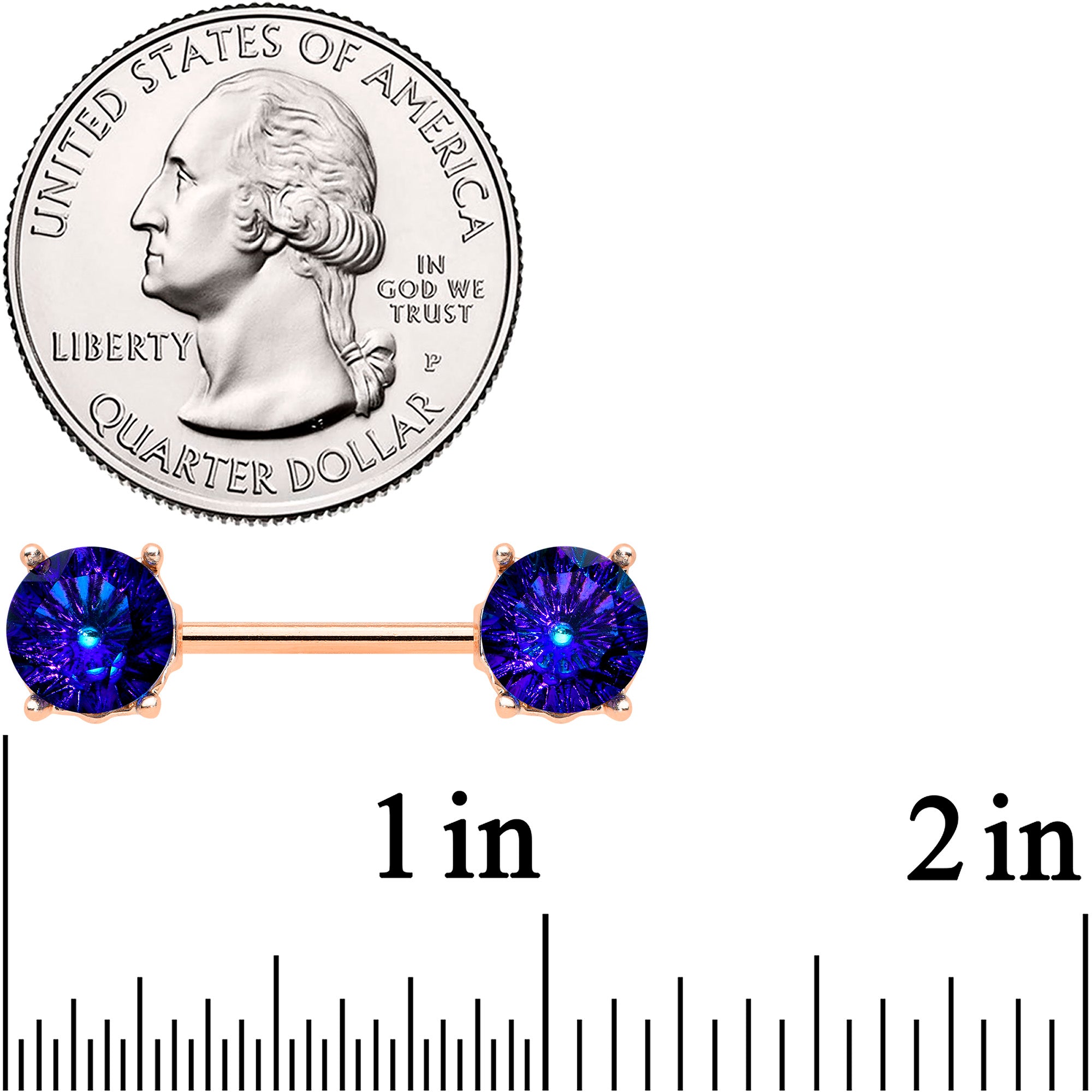 14G 9/16 Blue Gem Rose Gold Tone Simply Elegant Nipple Ring Set