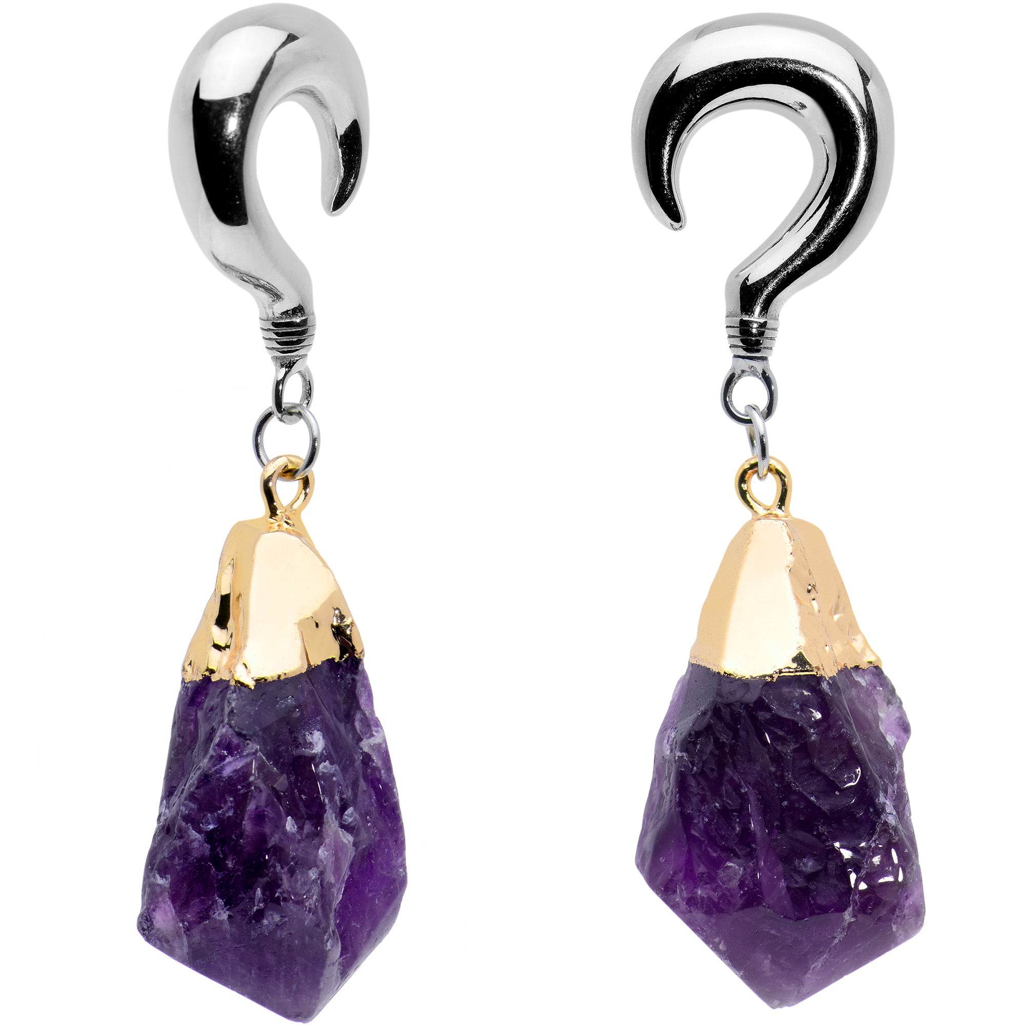 2G Purple Stone Point Curved Taper Ear Weights