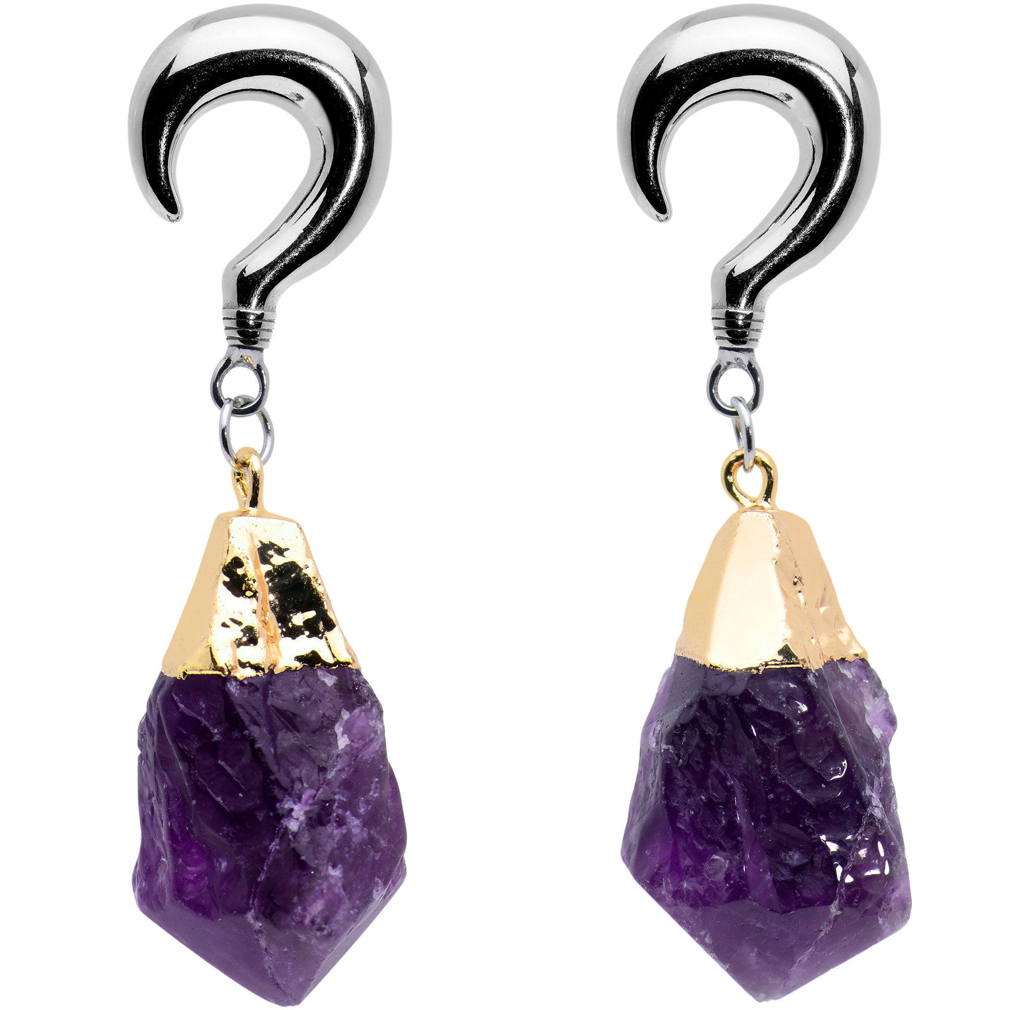 2G Purple Stone Point Curved Taper Ear Weights