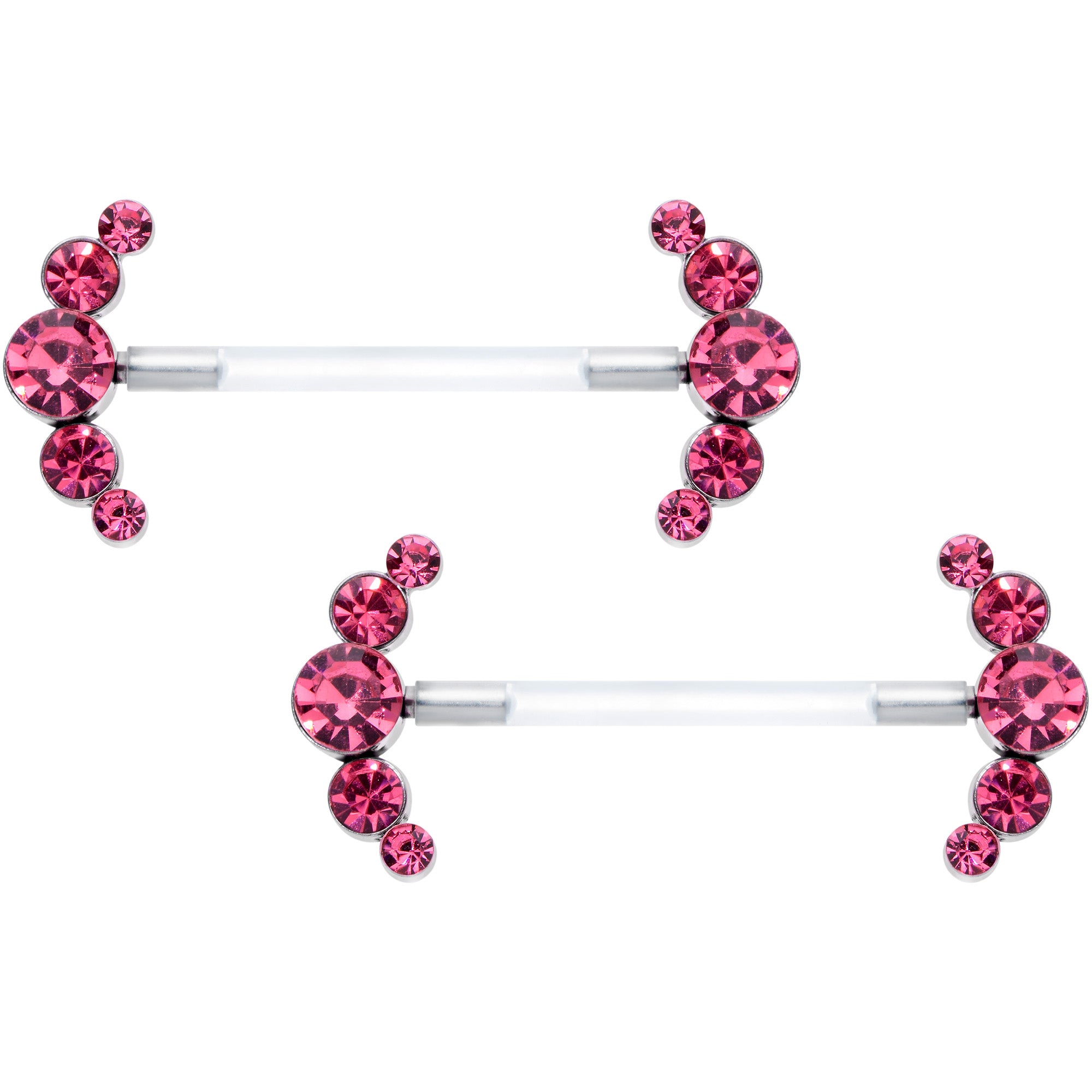 14G 13/16 Pink Gem Bioplast Simple Curve Barbell Nipple Ring Set