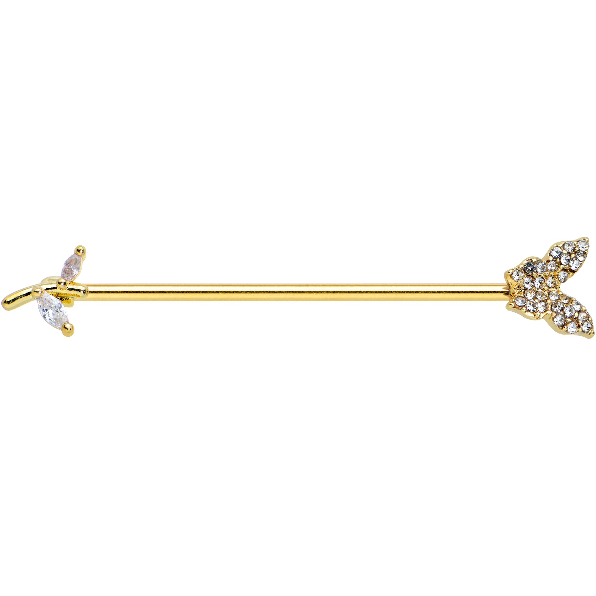 14 Gauge Clear CZ Gem Gold Tone Glam Butterfly Industrial Barbell 38mm