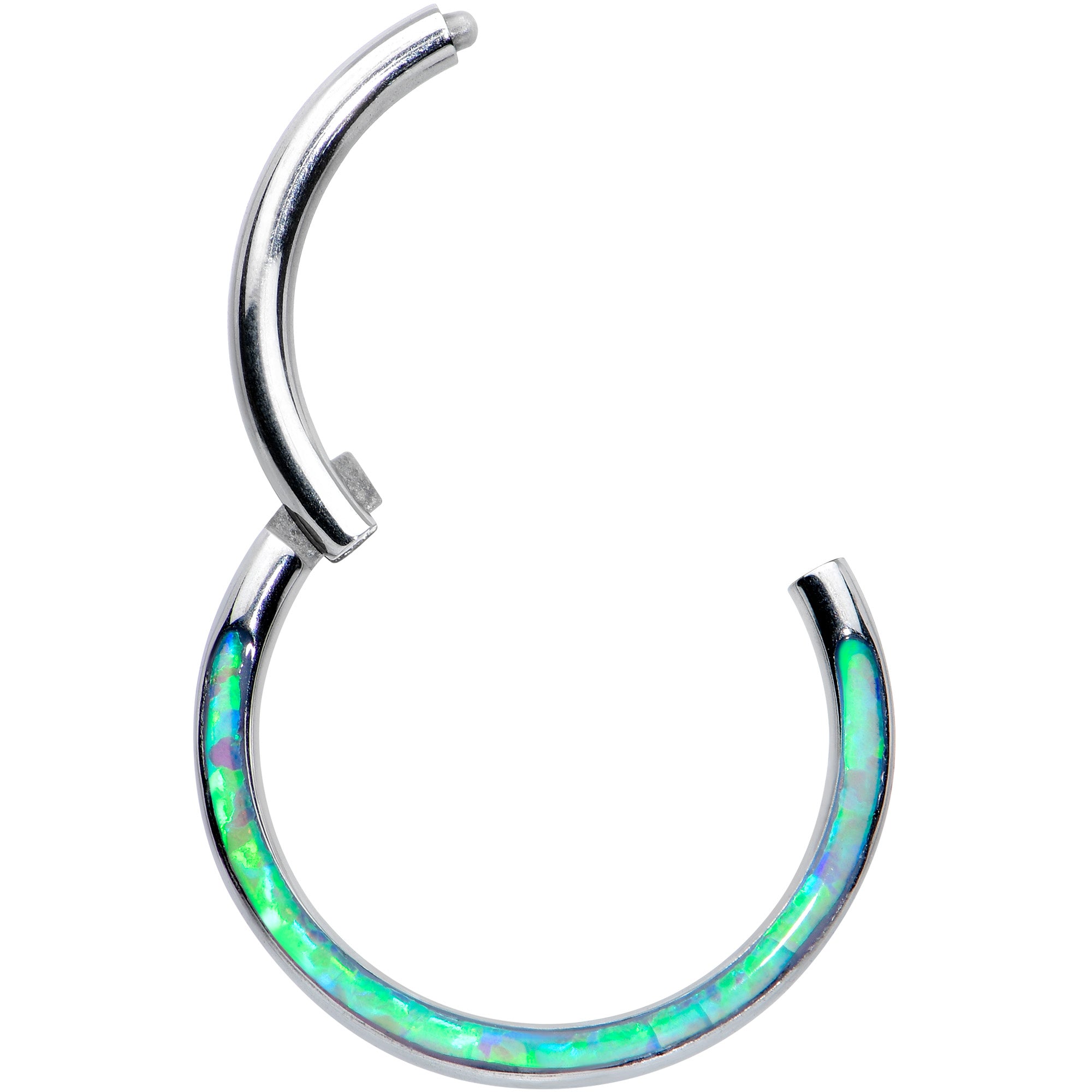 16 Gauge 3/8 Green Synthetic Opal Wider Curve Hinged Segment Ring