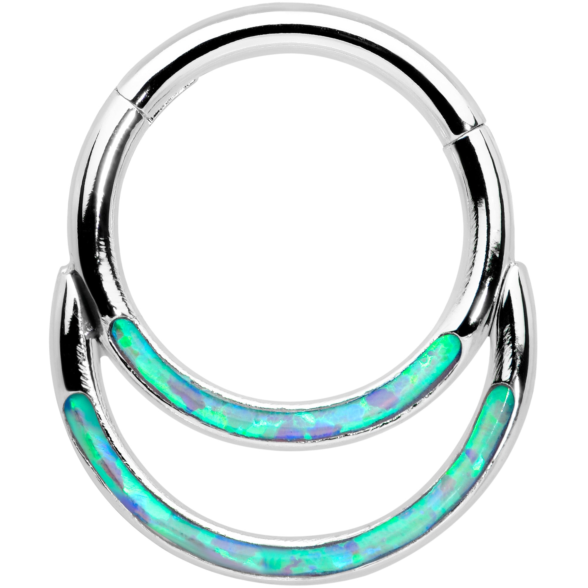 16 Gauge 5/16 Blue Synthetic Opal Double Row Hinged Segment Ring