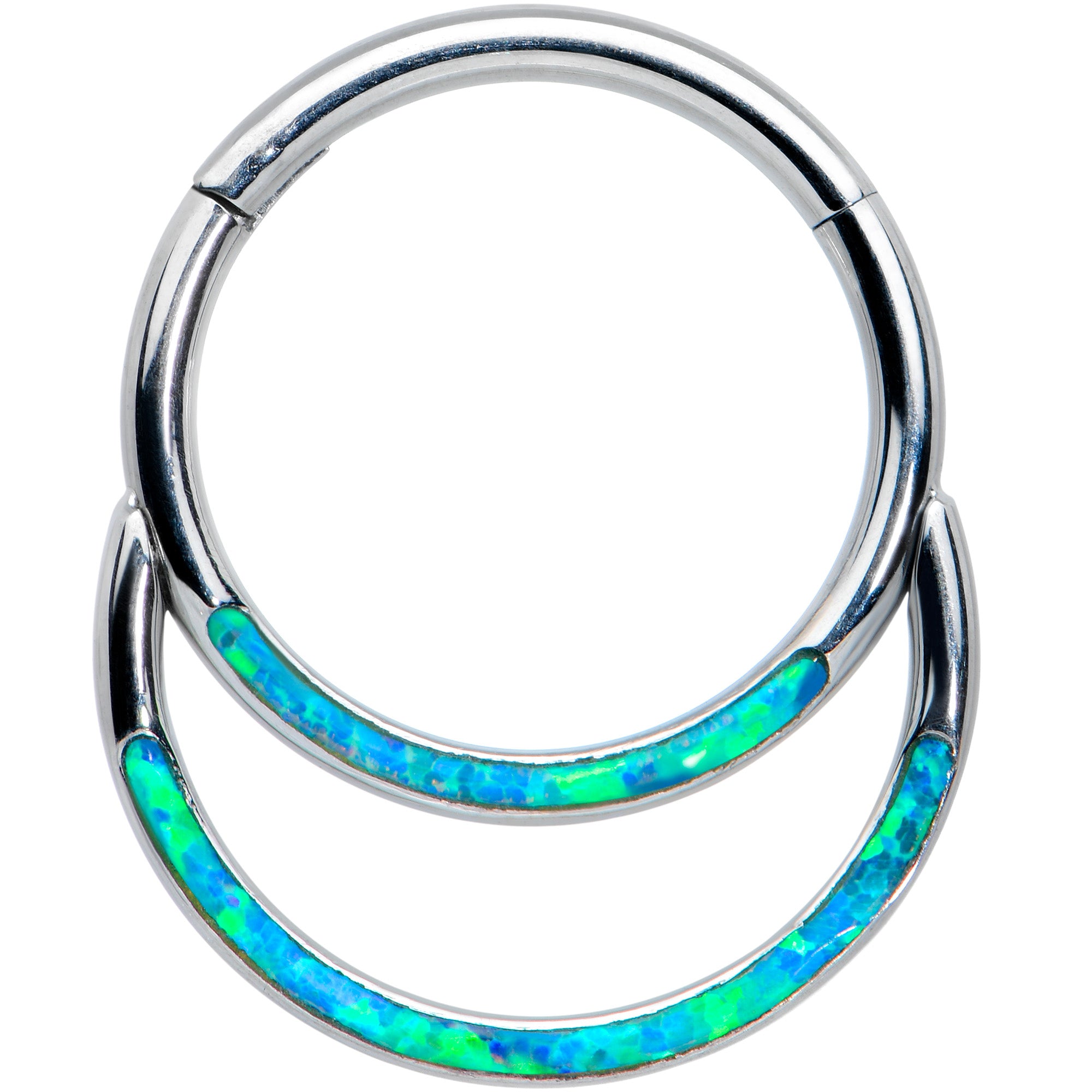 16G 3/8 Blue Synthetic Opal Double Row Hinged Segment Ring