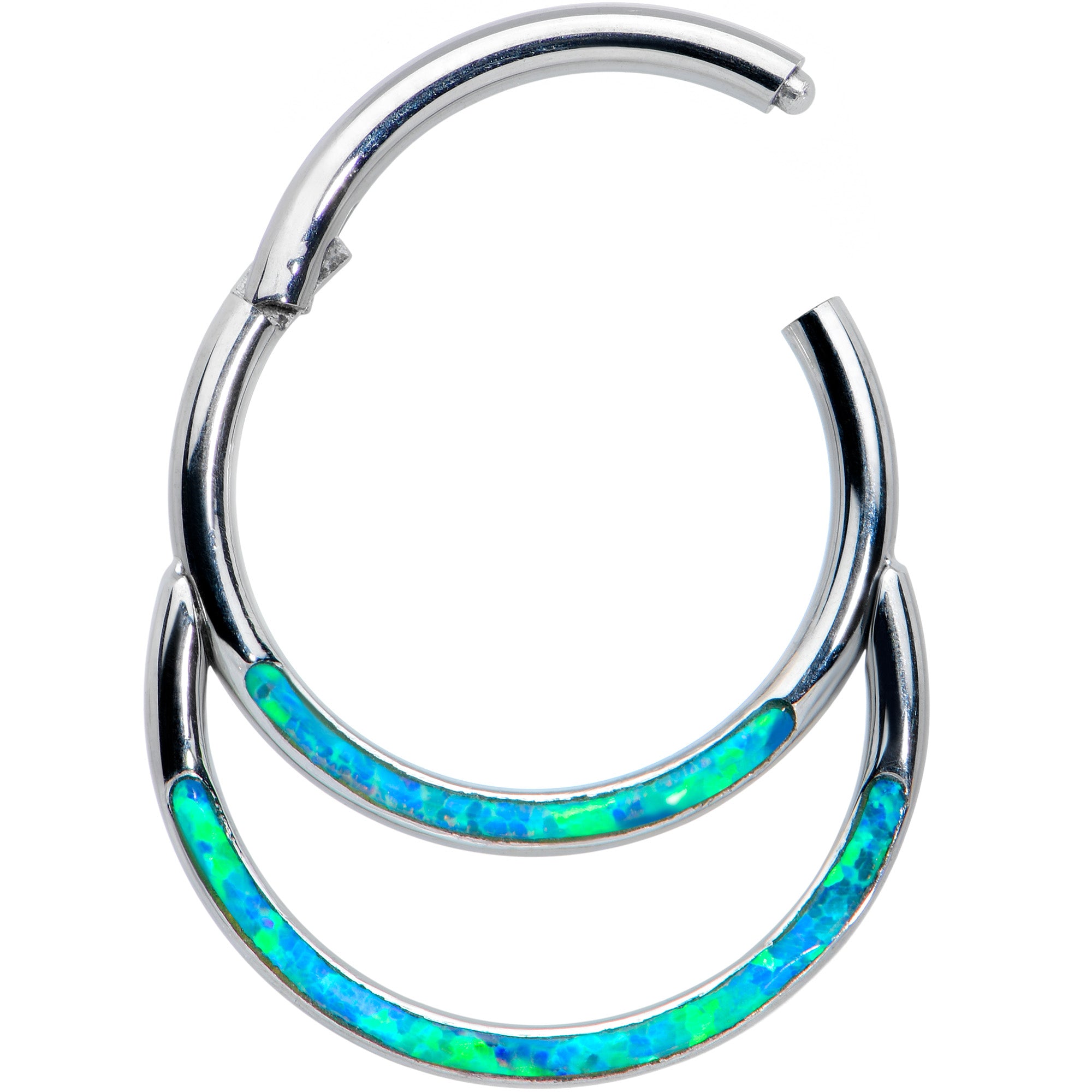 16G 3/8 Blue Synthetic Opal Double Row Hinged Segment Ring