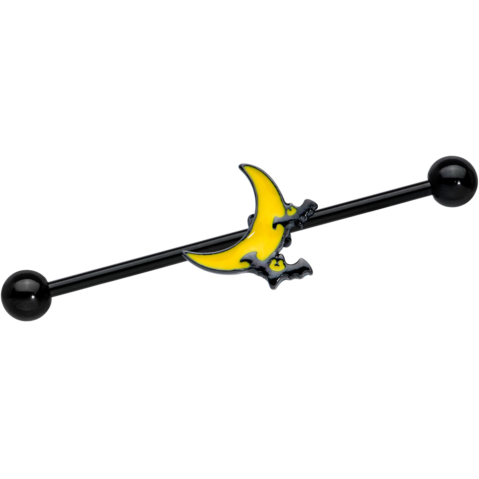 14G Black Batty Moon Halloween Industrial Barbell 1 9/16"