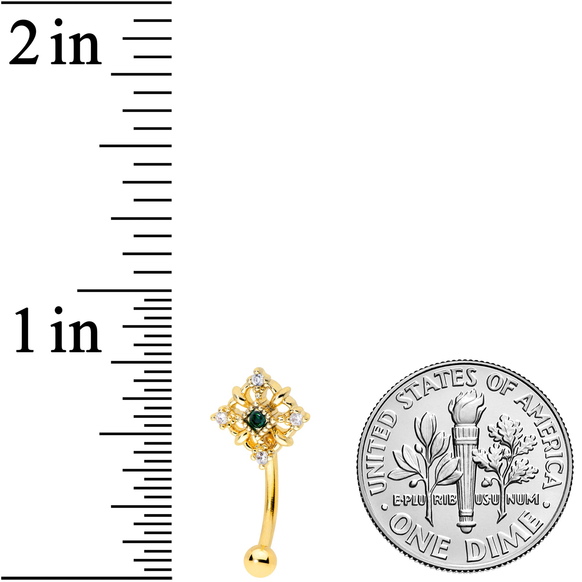 16G 5/16 Green Gem Gold Tone Noble Square Curved Eyebrow Ring