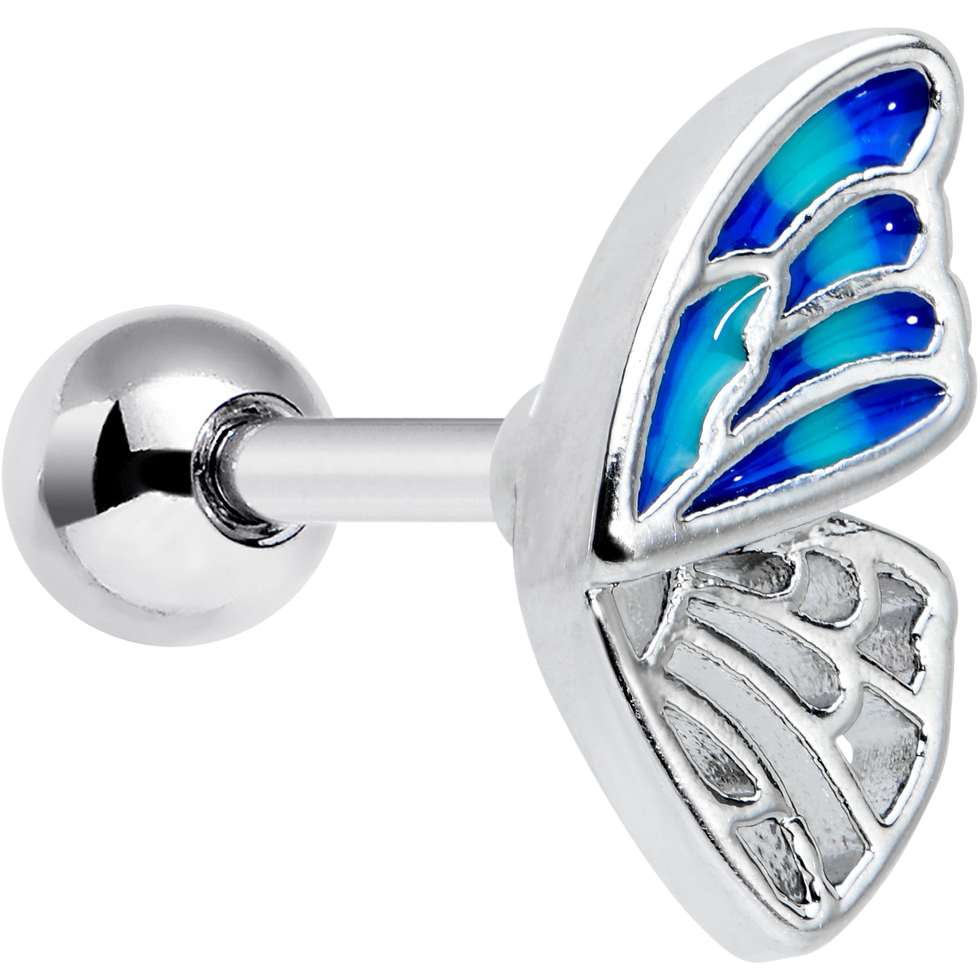 16 Gauge 1/4 Simple Blue Butterfly Wing Cartilage Tragus Earring