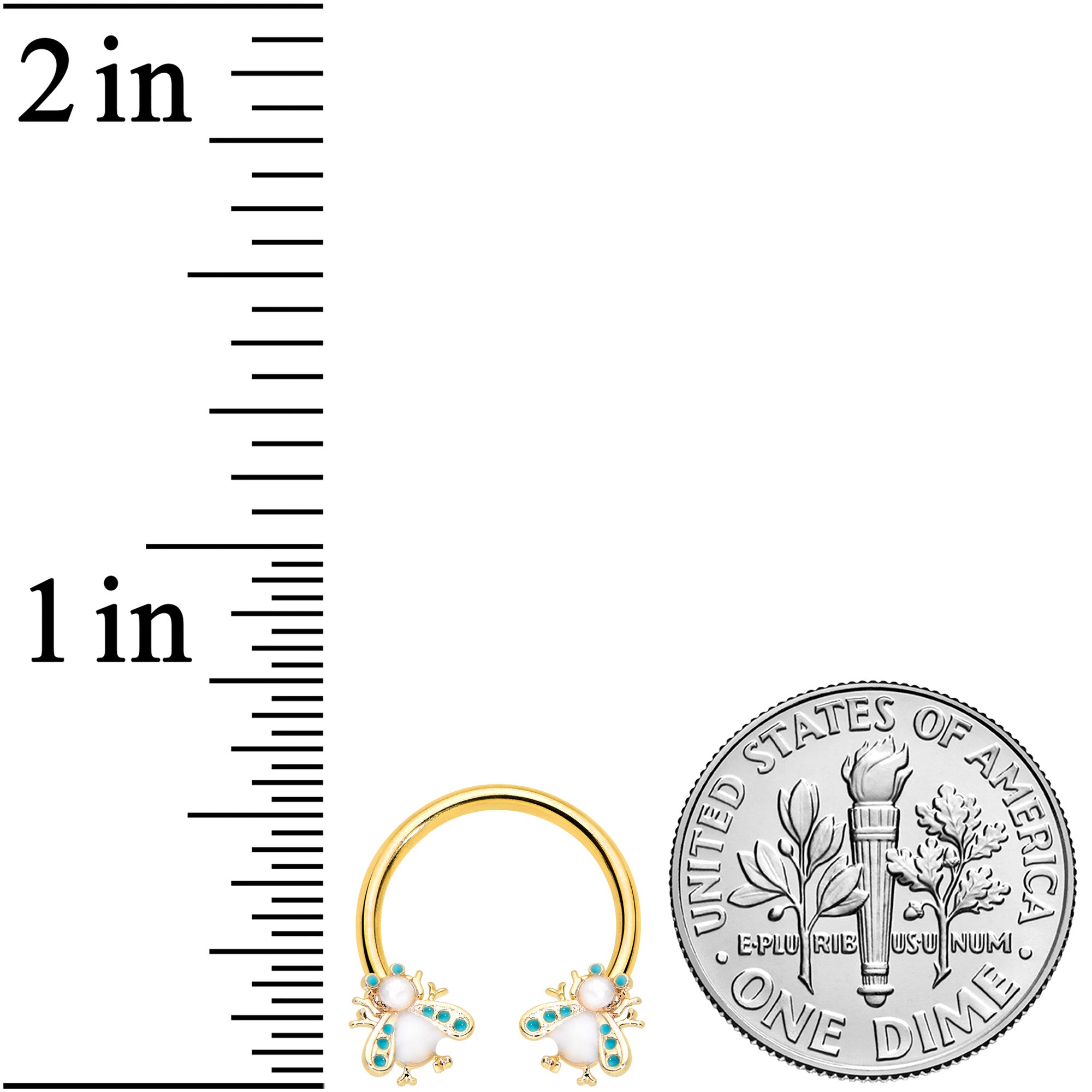 16G 3/8 White Gem Gold Tone Snow Bug Horseshoe Curved Barbell