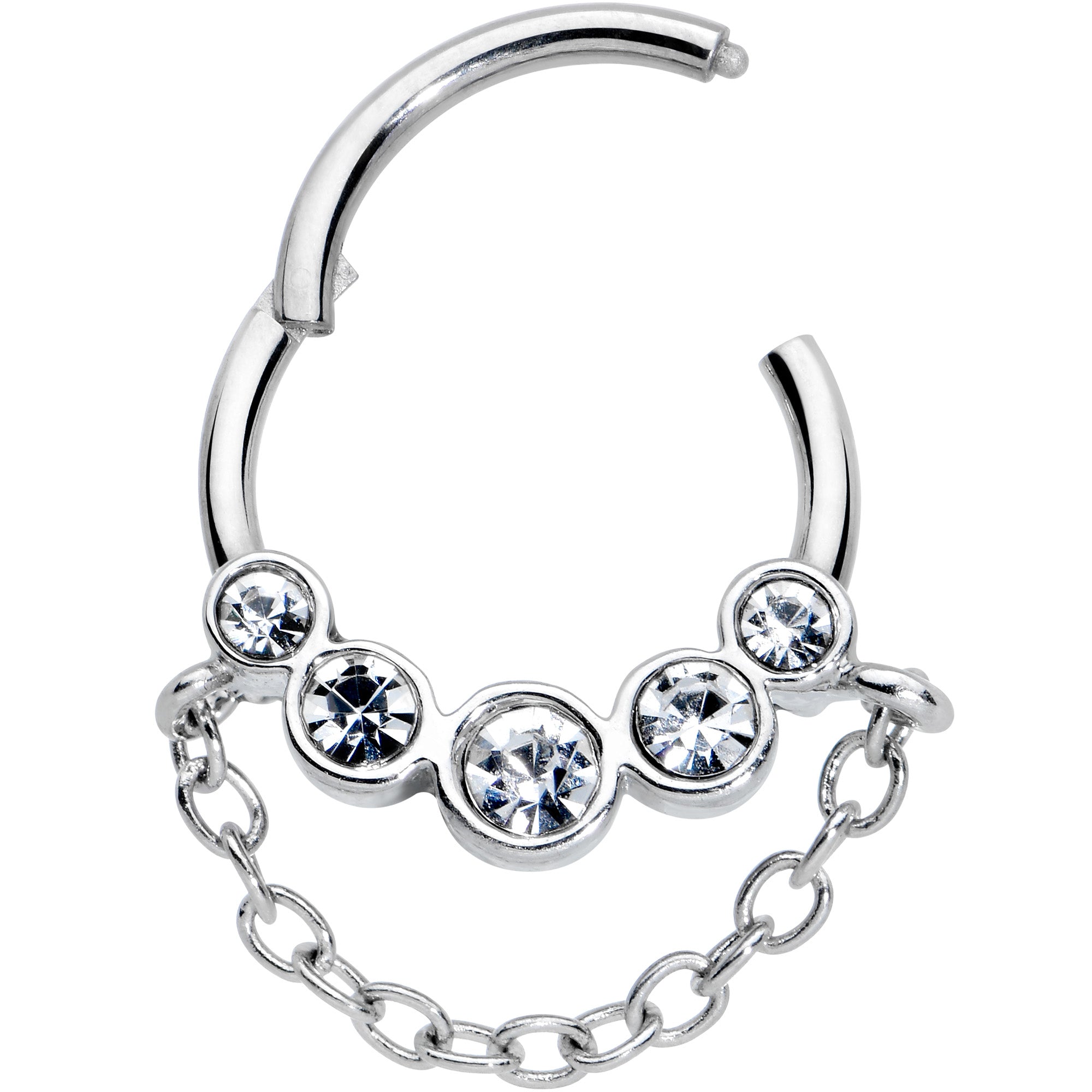 16G 3/8 Clear Gem Trio Chain Dangle Hinged Segment Ring