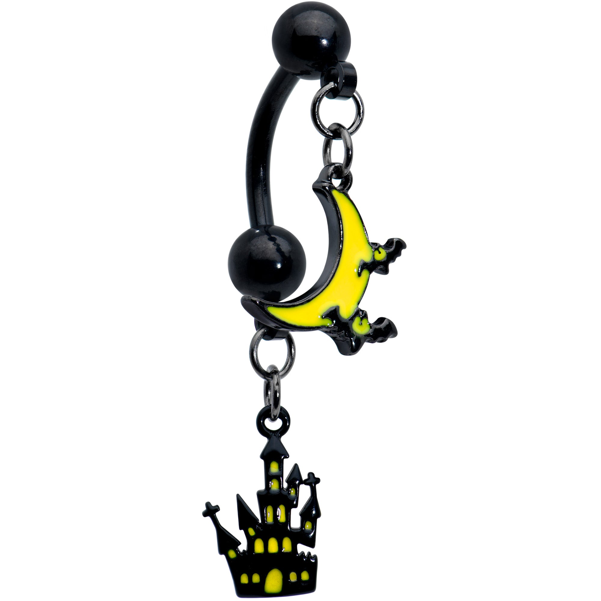 Black Batty Moon Haunted House Halloween Double Mount Belly Ring