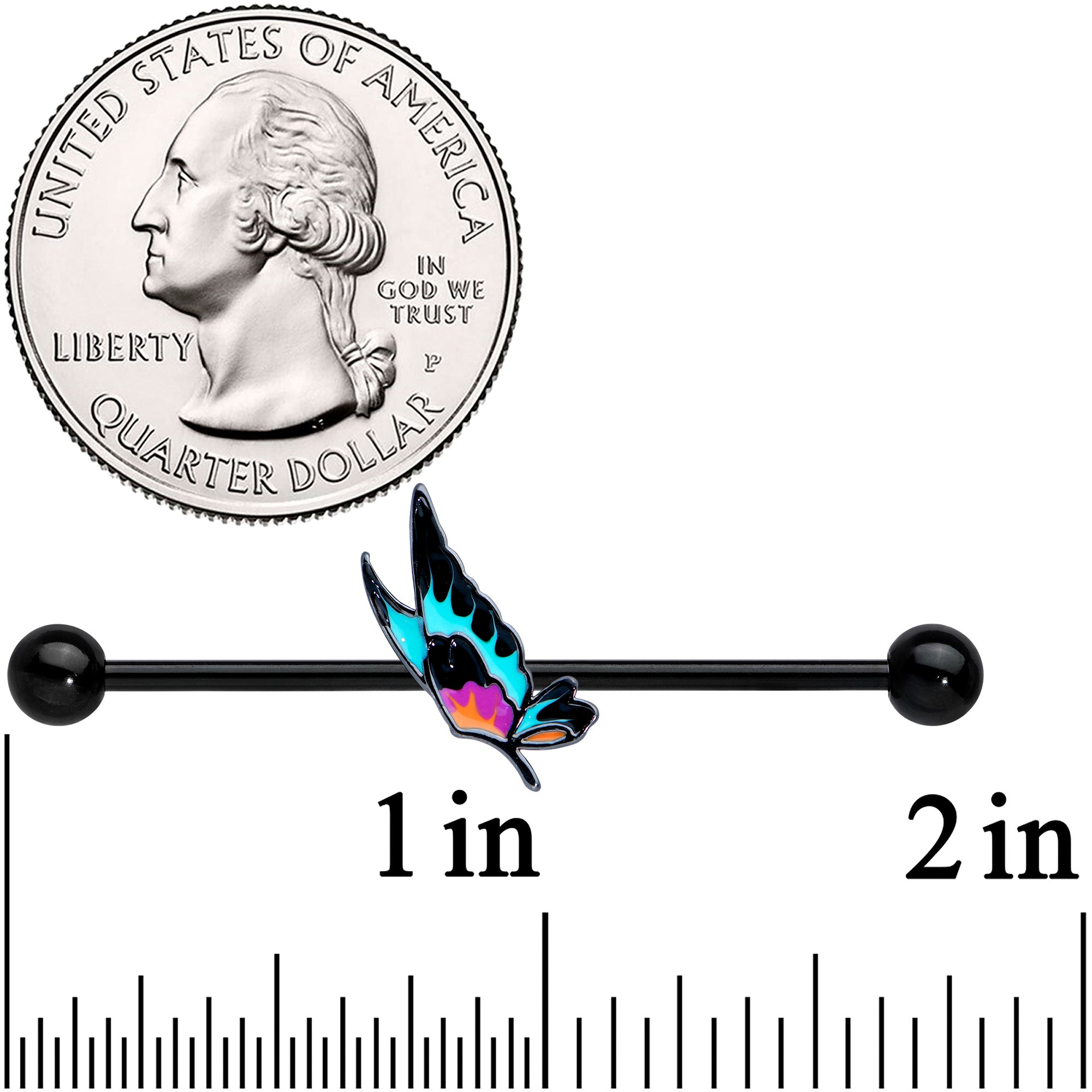 14G Black Sunset Butterfly Industrial Barbell 38mm