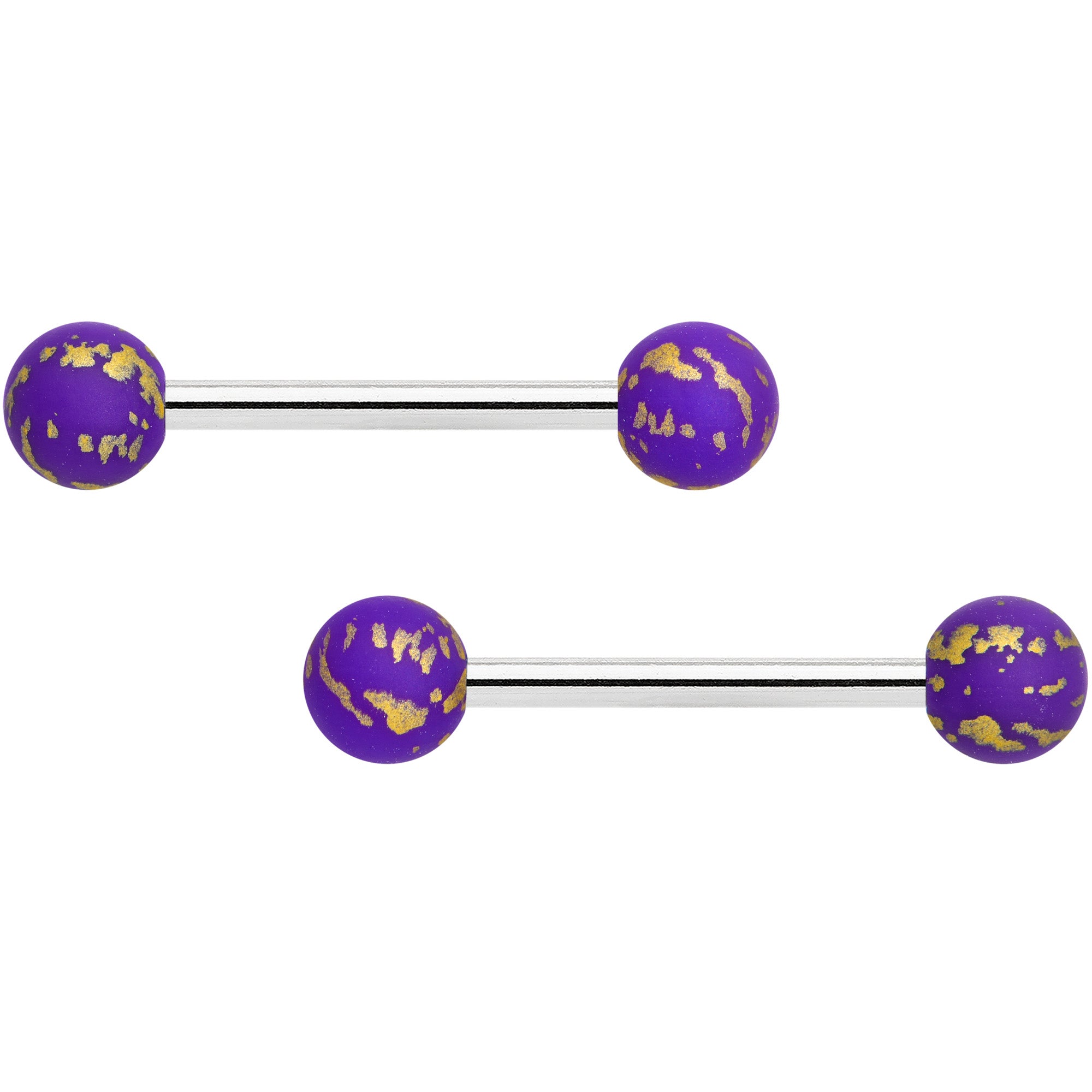 14G 9/16 Matte Purple Splatter Barbell Nipple Ring Set