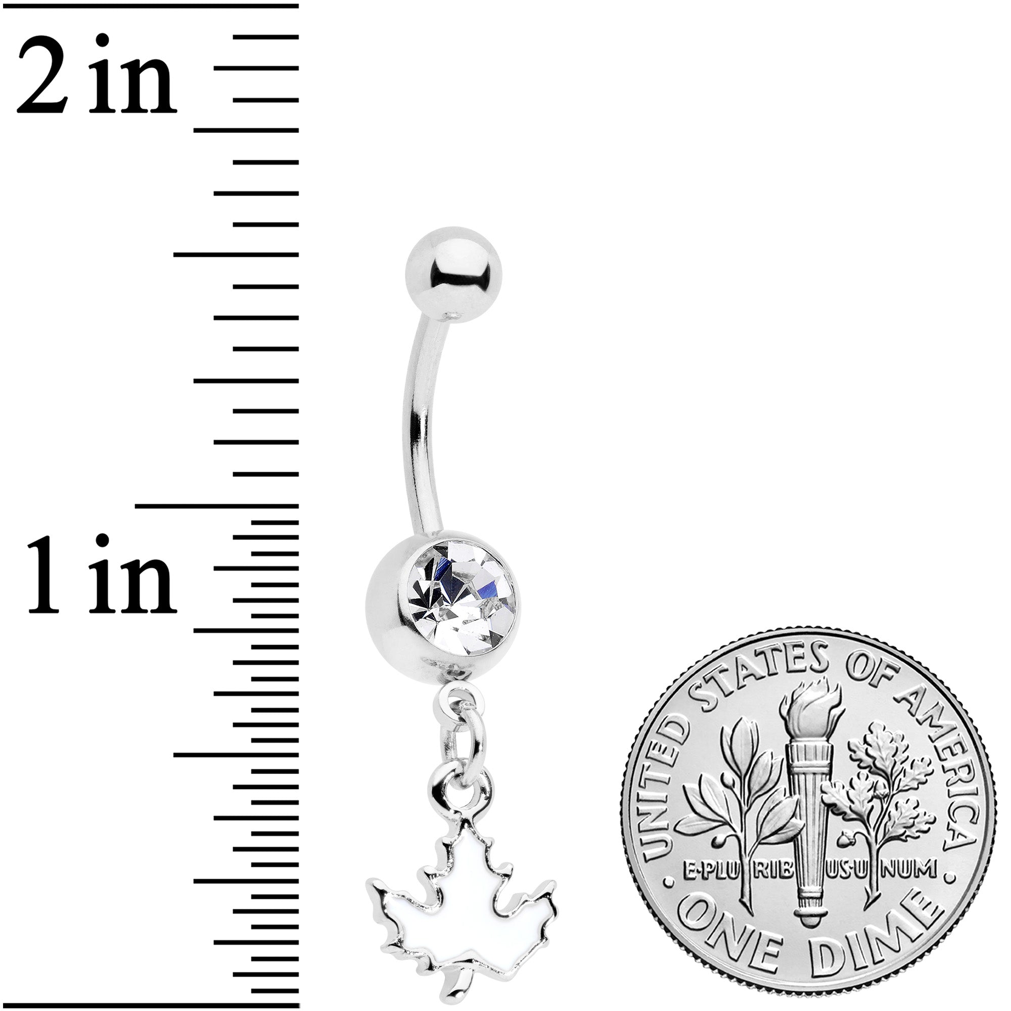 Clear Gem Autumn White Maple Leaf Dangle Belly Ring