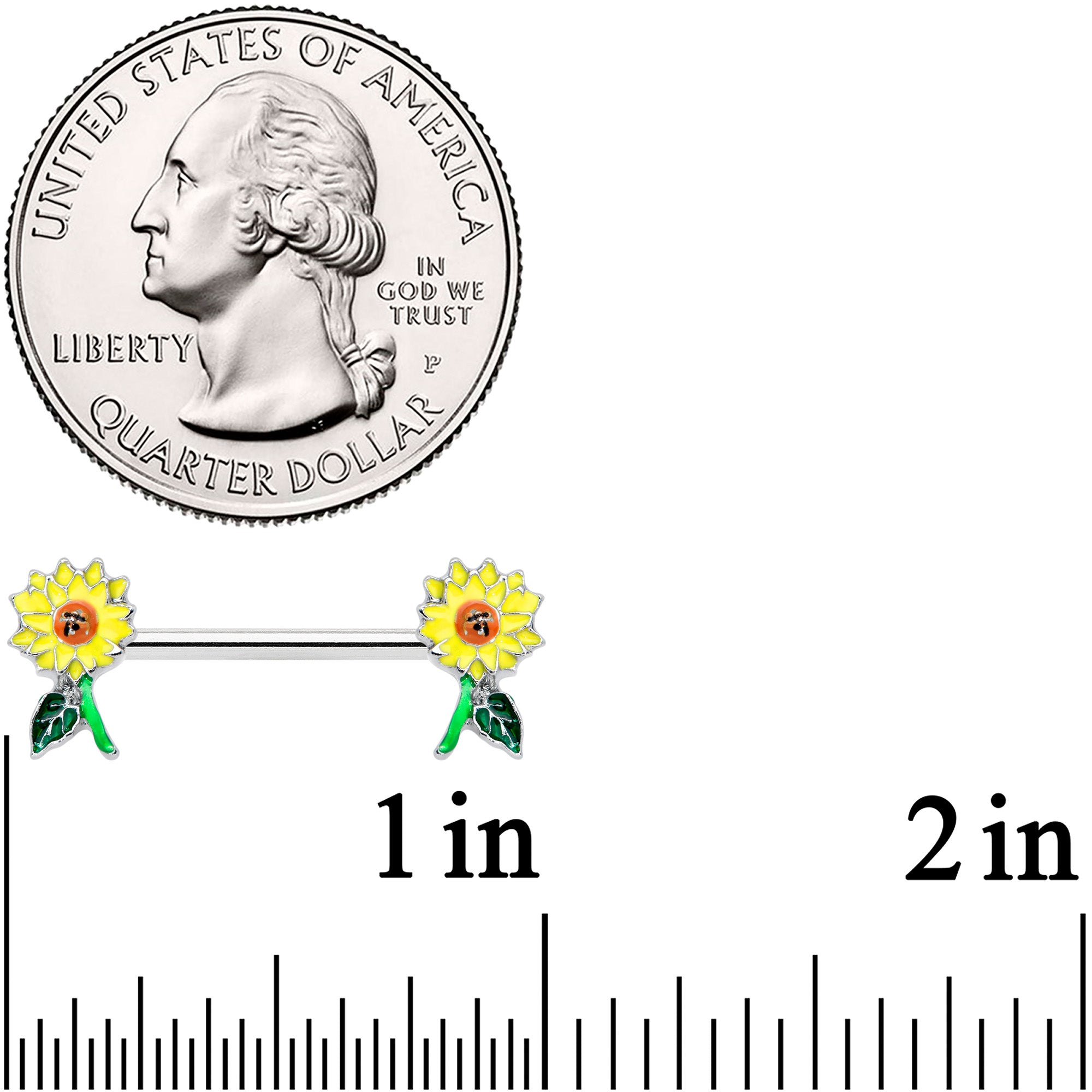 14G 9/16 Cheery Sunflower Barbell Nipple Ring Set