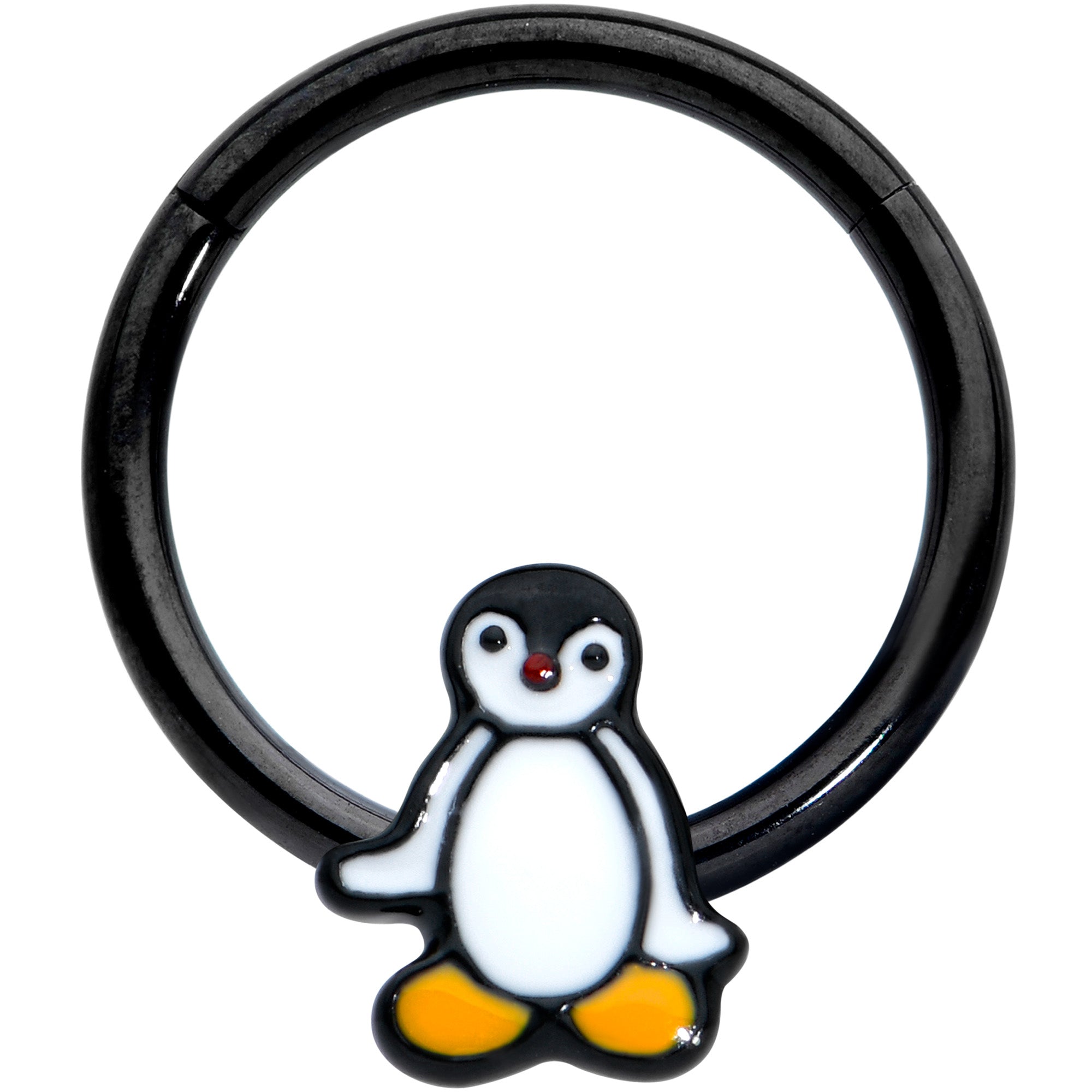 16G 3/8 Black Baby Penguin Hinged Circular Ring