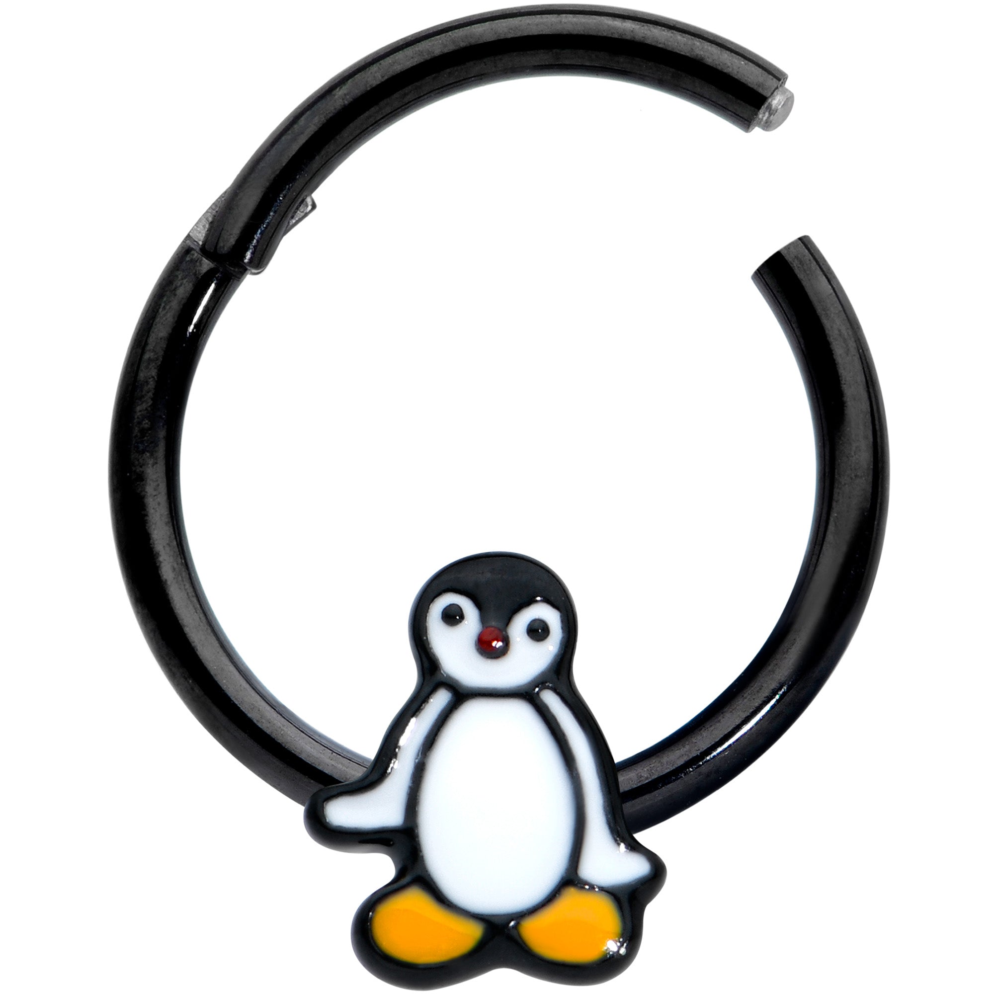 16 Gauge 3/8 Black Baby Penguin Hinged Circular Ring