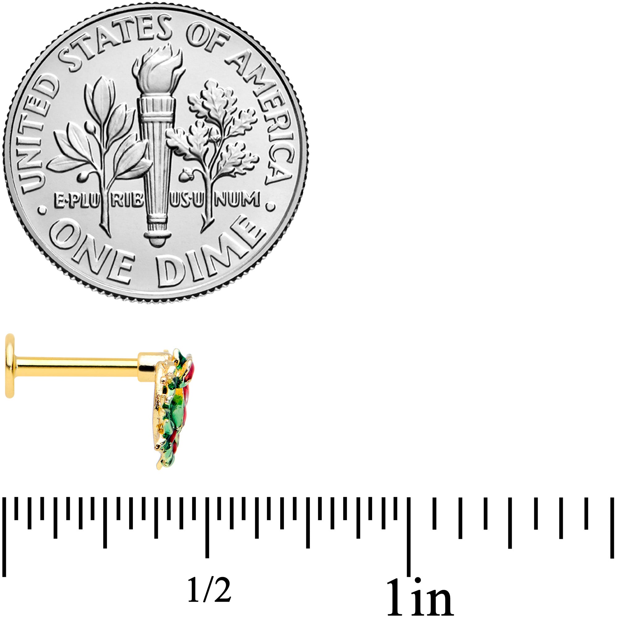 16G 5/16 Gold Tone Festive Wreath Bow Christmas Labret Tragus