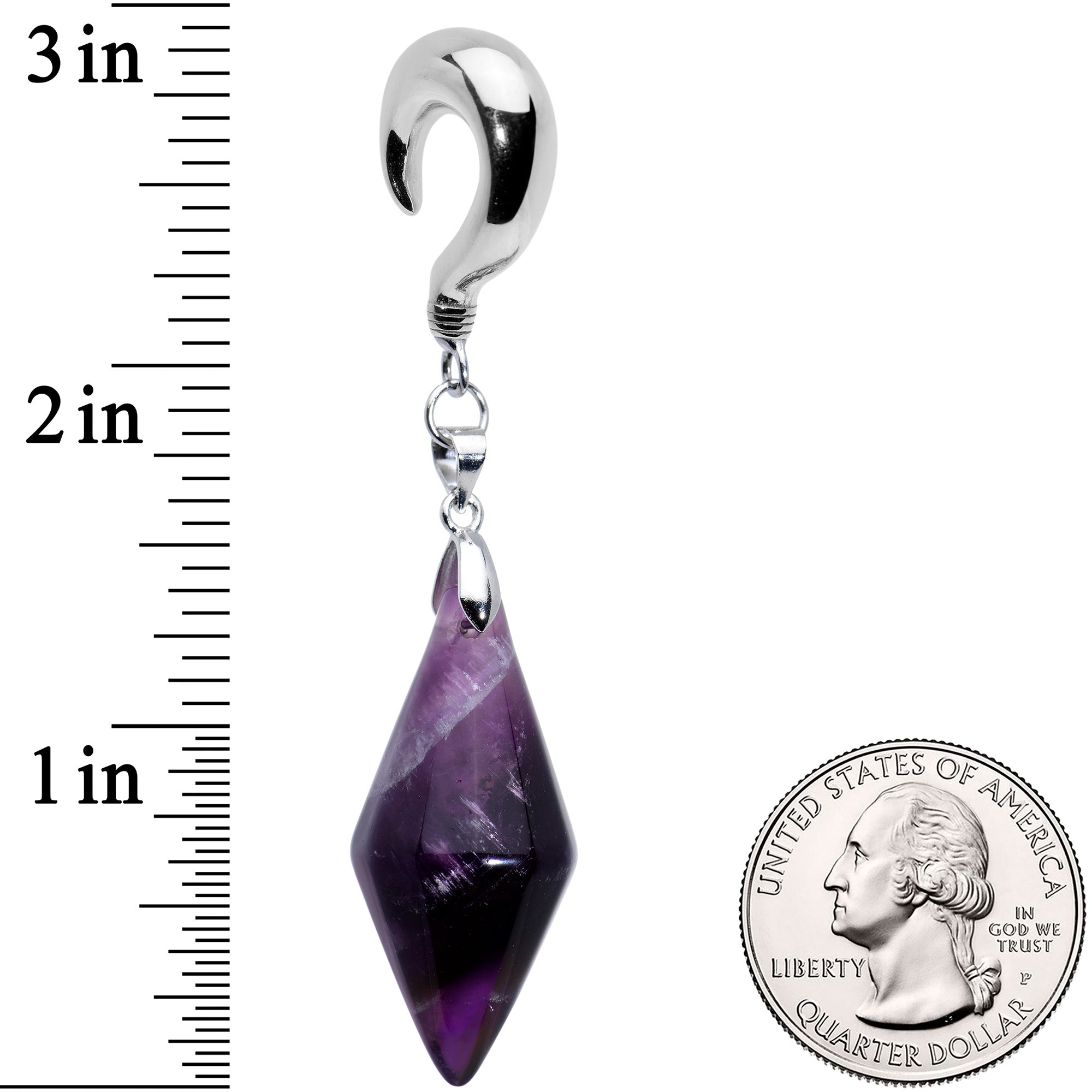 2 Gauge Purple Stone Point Curved Drop Taper Ear Weights