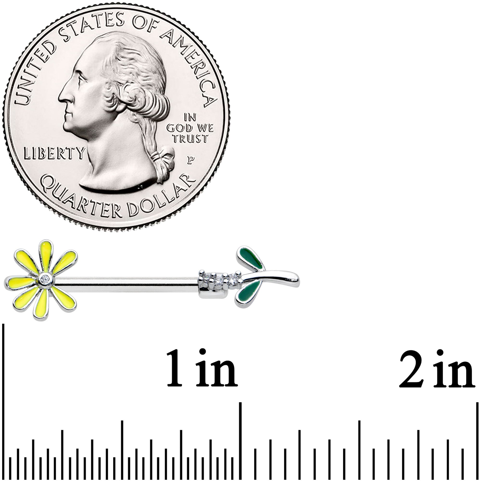 14G 9/16 Clear CZ Gem Whimsy Daisy Flower Barbell Nipple Ring Set