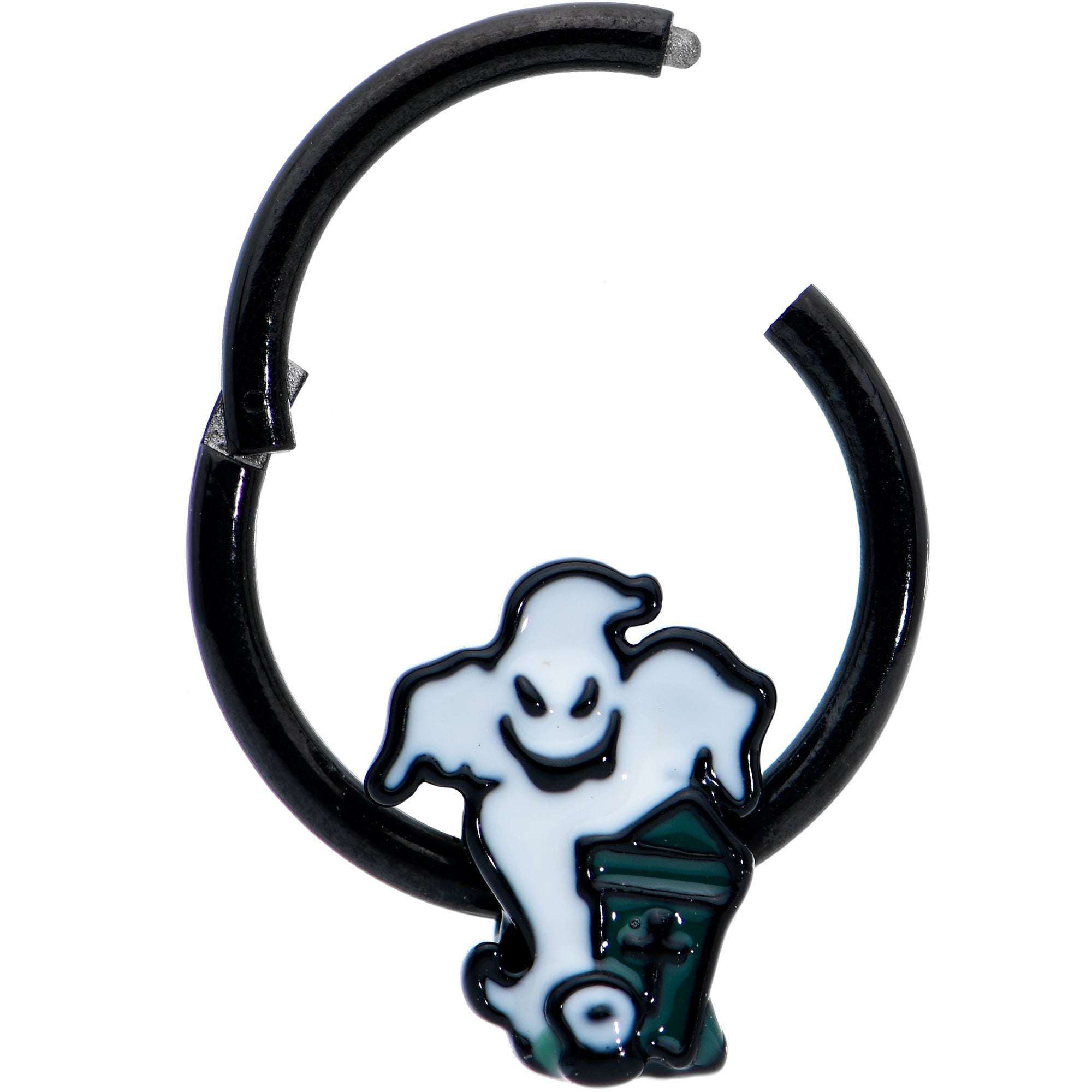 16G 3/8 Black Graveyard Ghost Halloween Hinged Segment Ring