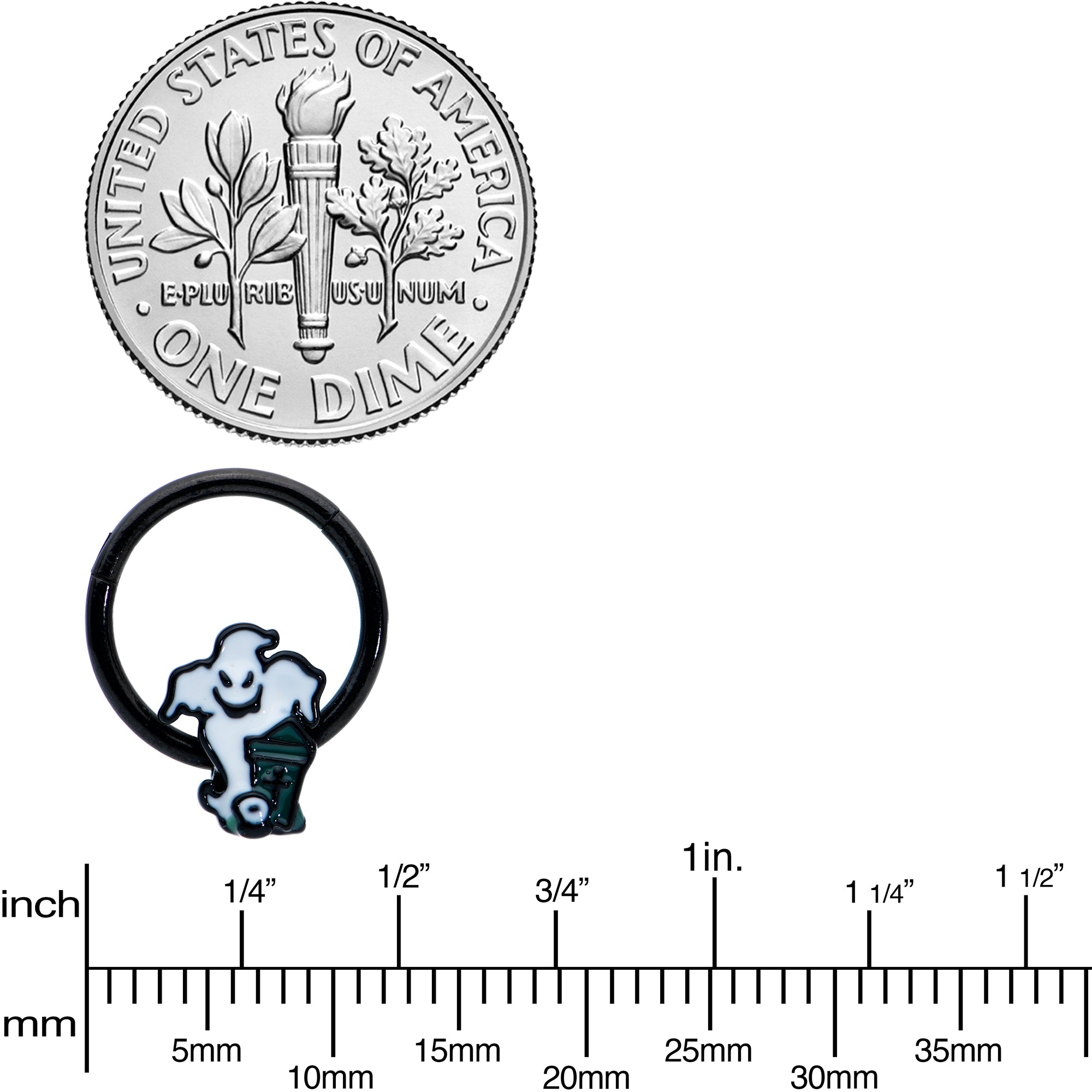 16G 3/8 Black Graveyard Ghost Halloween Hinged Segment Ring