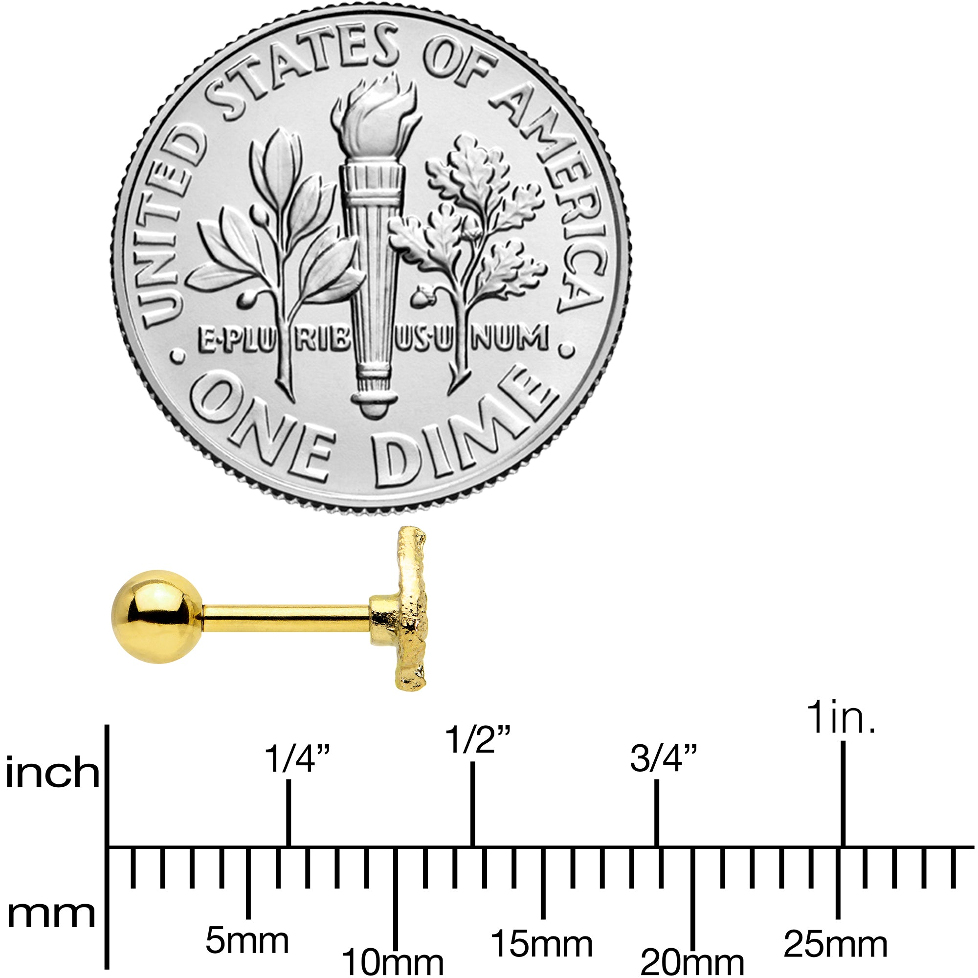 16G 1/4 Gold Tone Autumn Textured Leaf Cartilage Tragus Earring