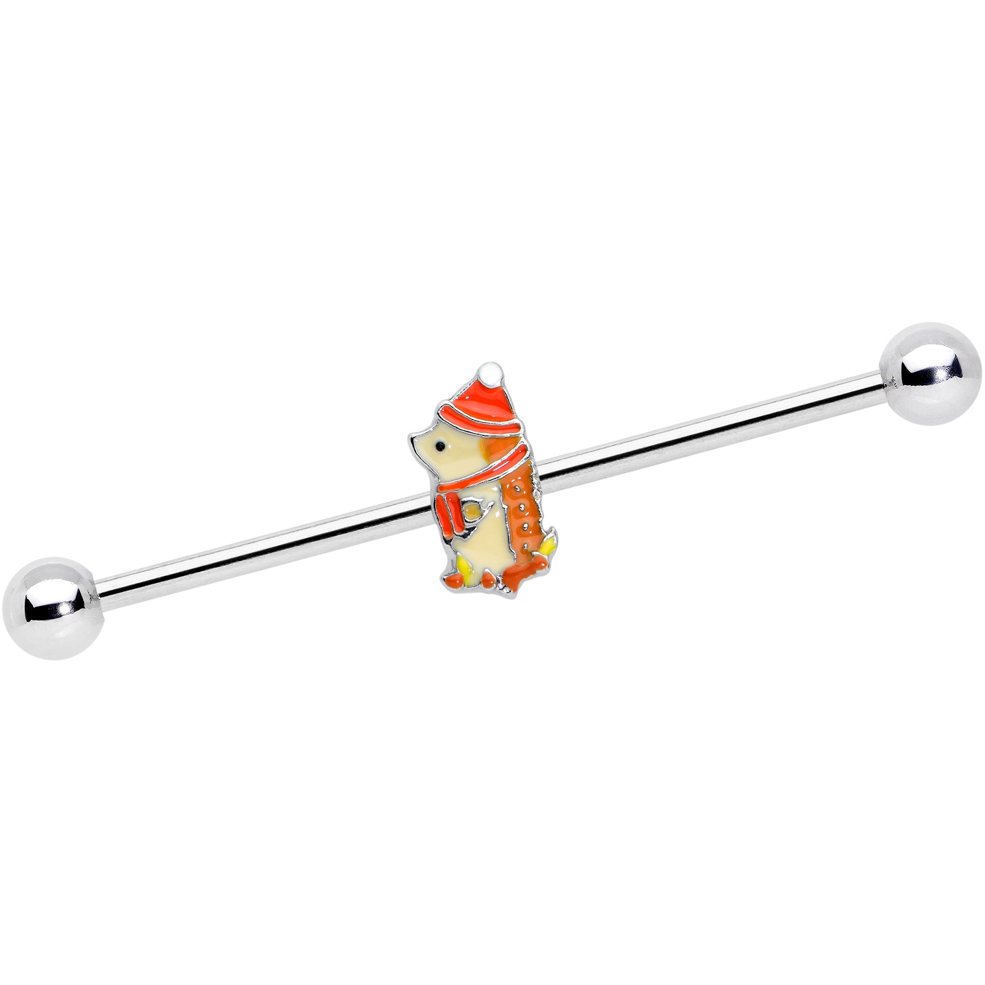 14G Cozy Winter Hedgehog Industrial Barbell 38mm