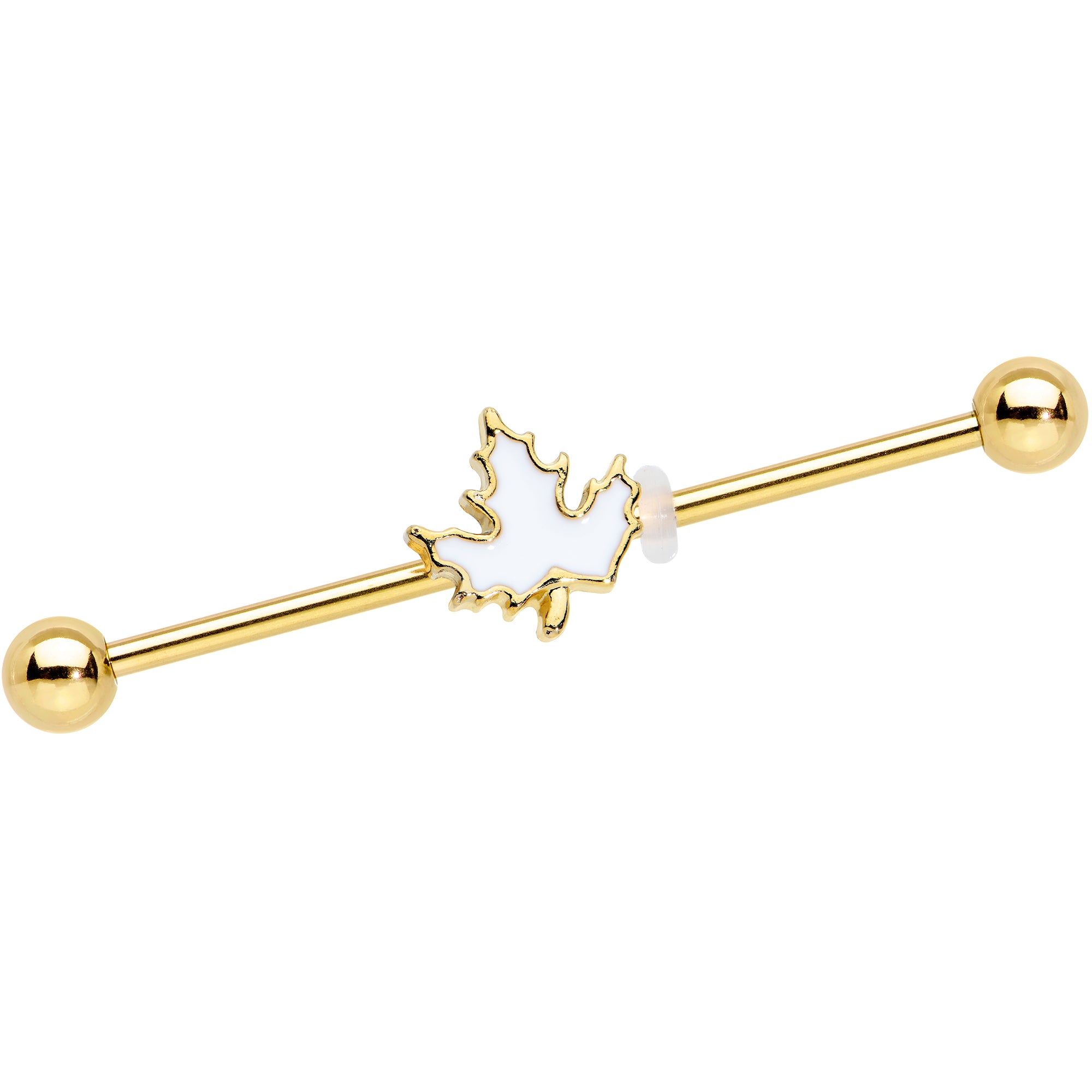 14G Gold Tone Autumn White Maple Leaf Industrial Barbell 38mm