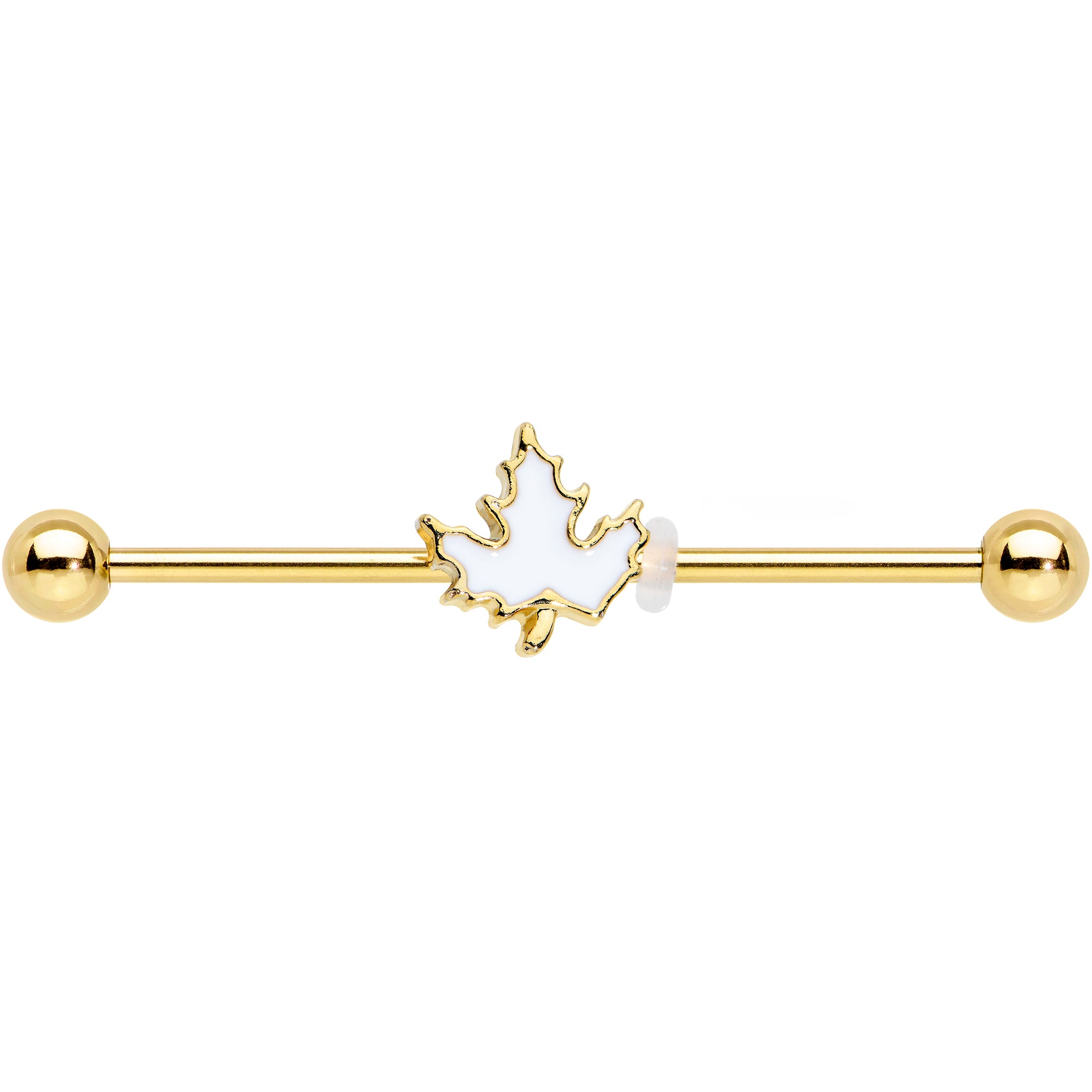 14G Gold Tone Autumn White Maple Leaf Industrial Barbell 38mm