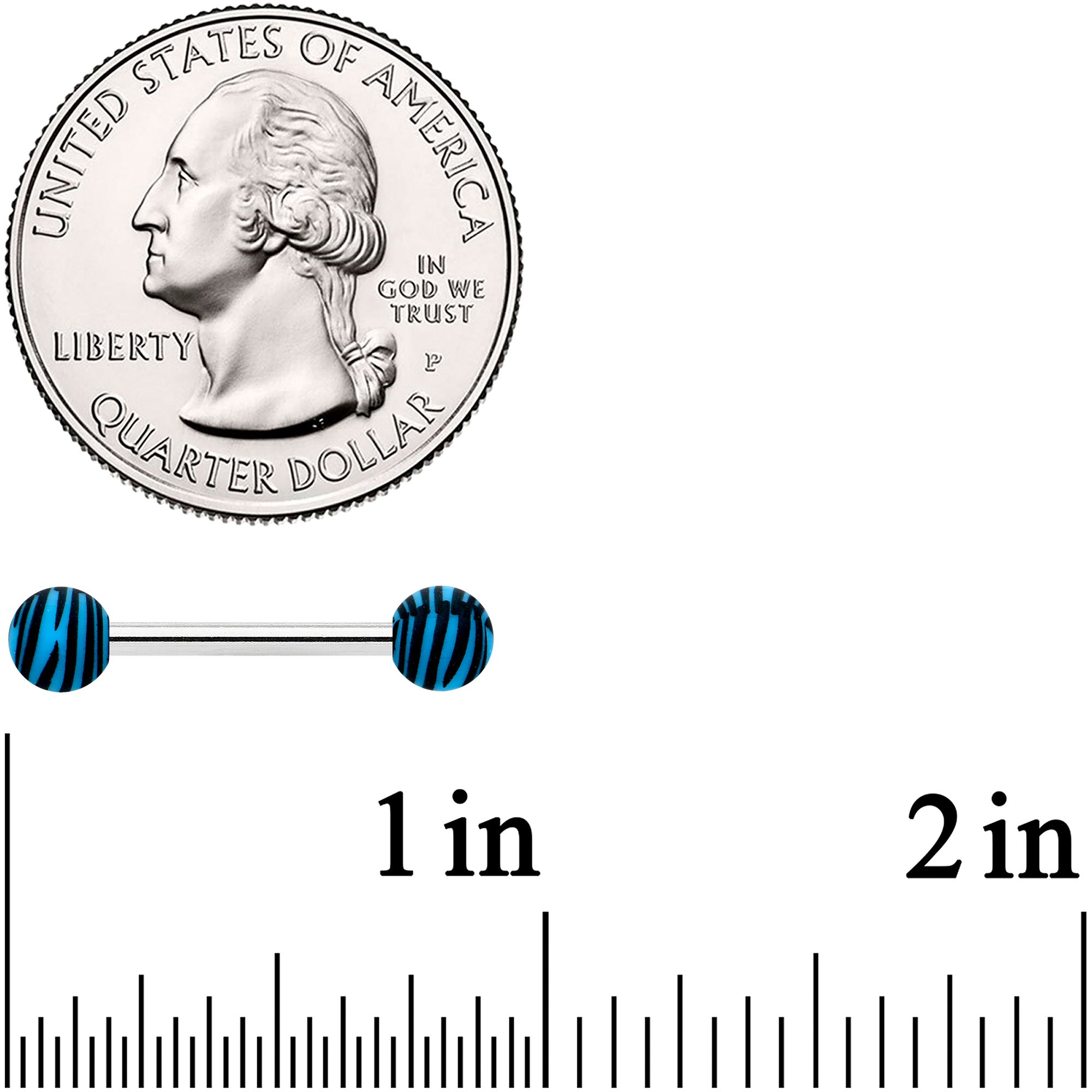 14G 9/16 Matte Blue Zebra Stripe Barbell Nipple Ring Set