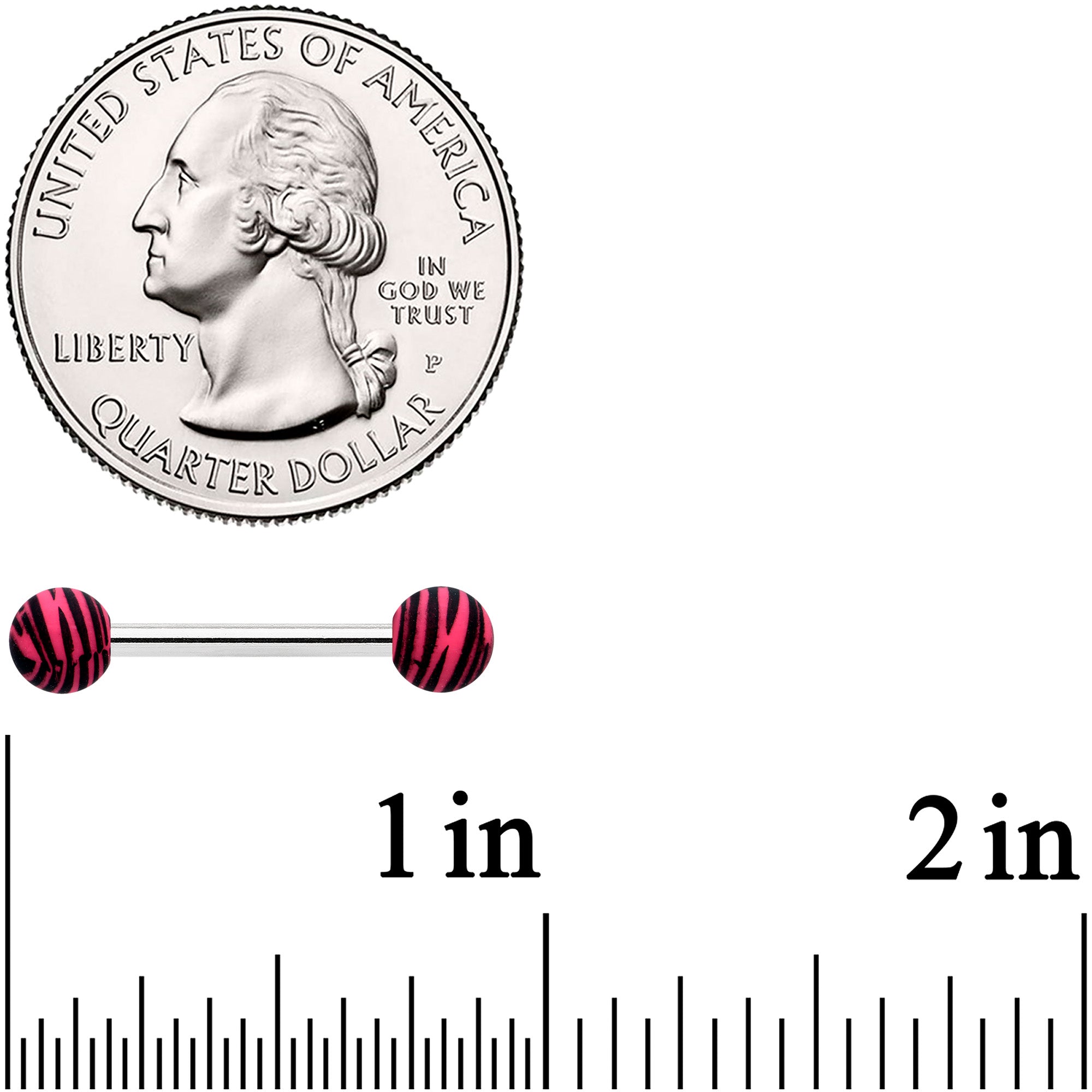 14G 9/16 Matte Pink Zebra Stripe Barbell Nipple Ring Set