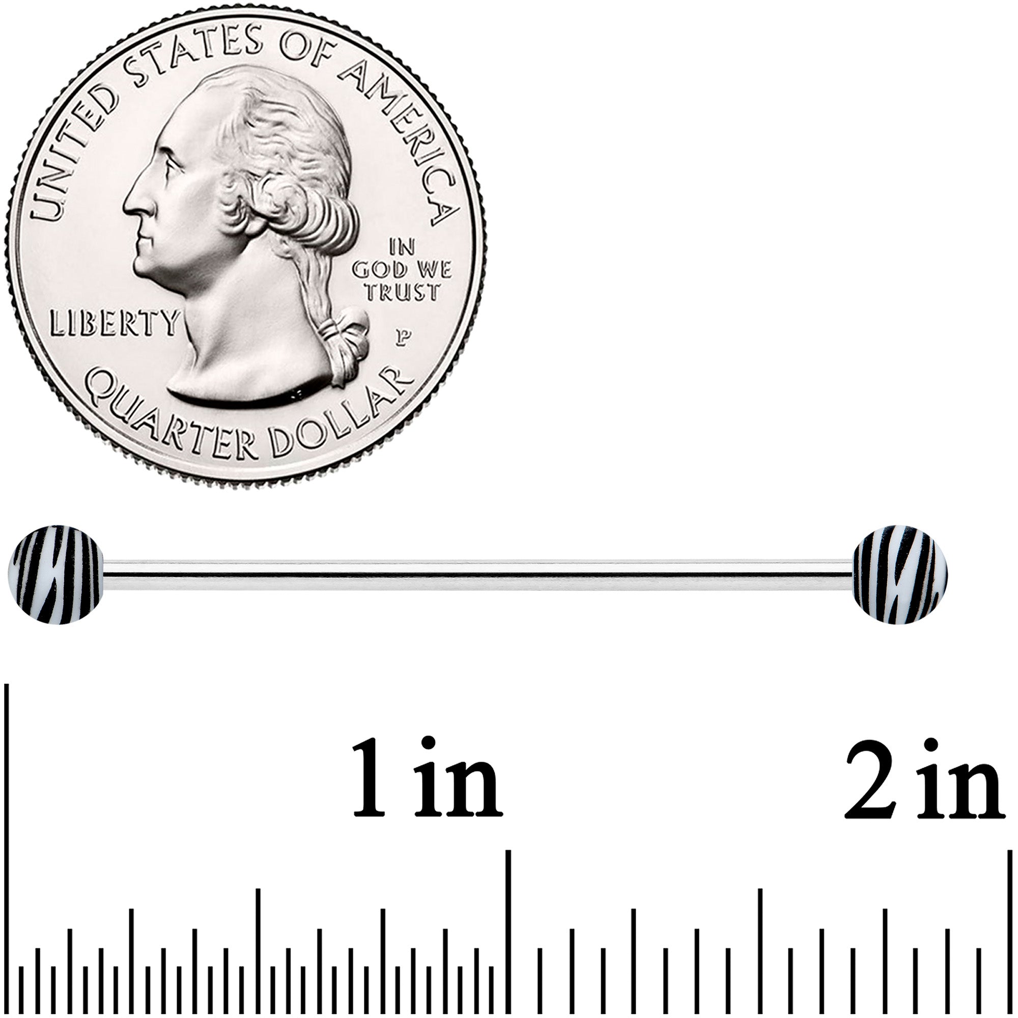 14G Matte White Zebra Stripe Industrial Barbell 38mm