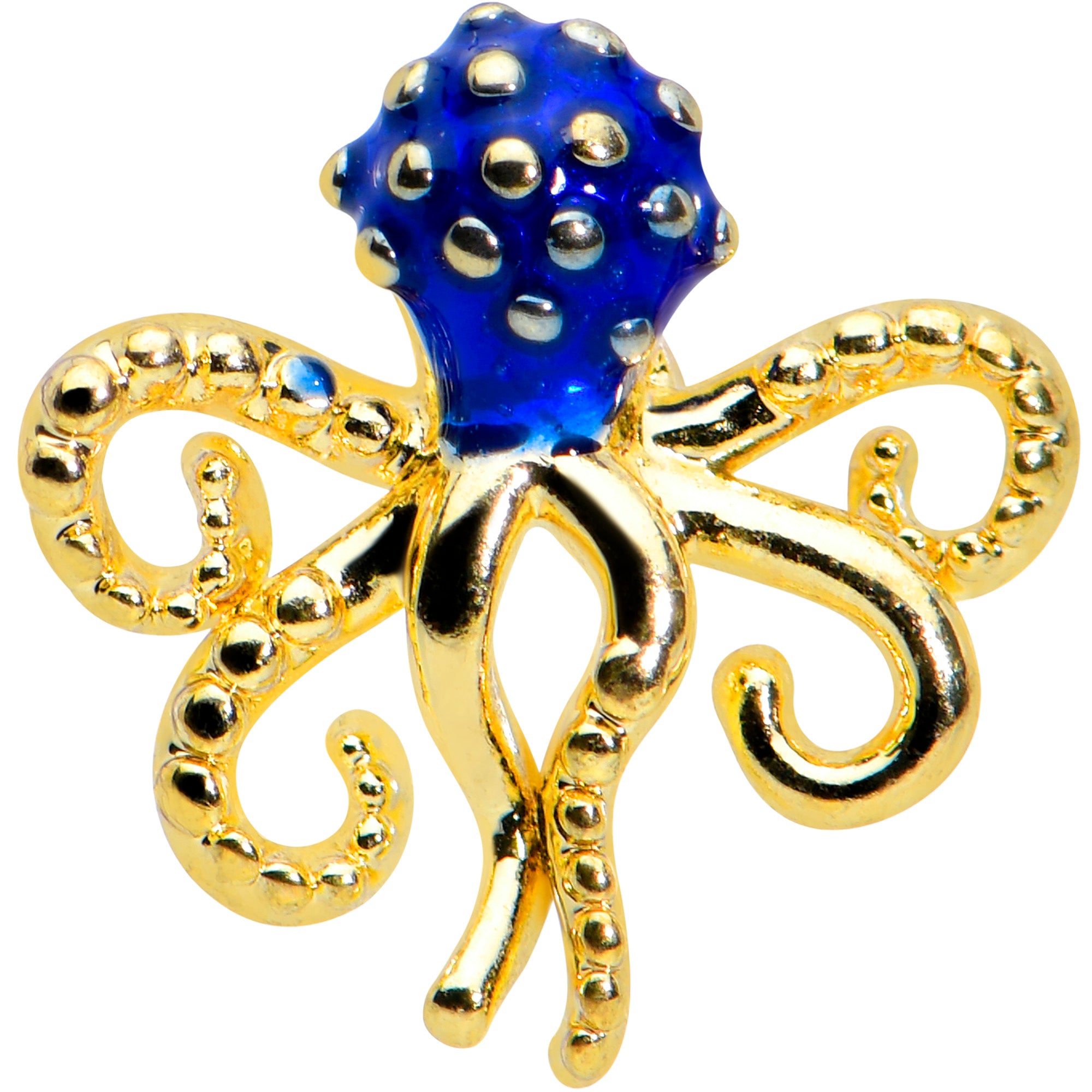 16 Gauge 5/16 Gold Tone Textured Blue Octopus Labret Monroe Tragus