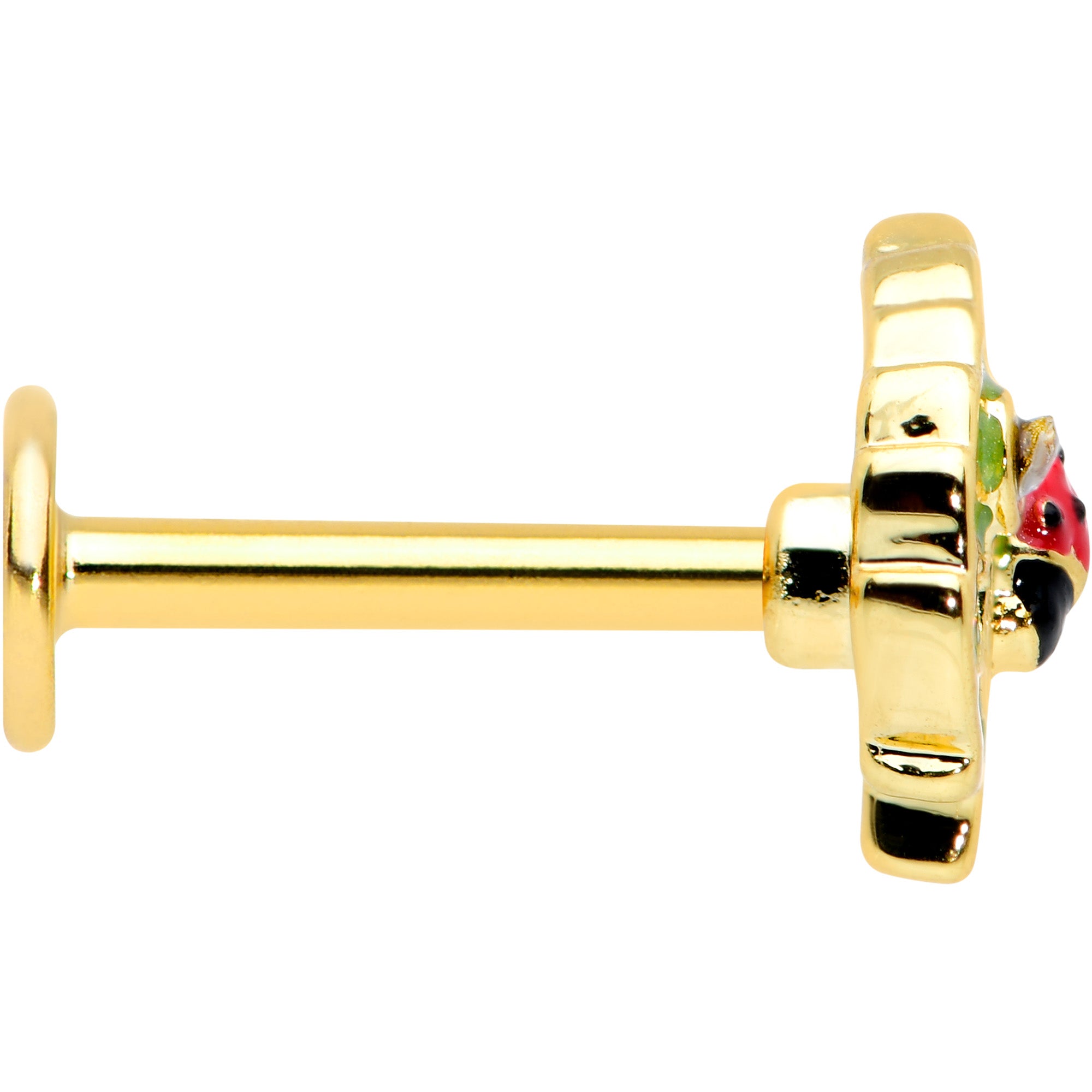 16G 5/16 Clear Gem Gold Tone Leafy Ladybug Labret Monroe Tragus
