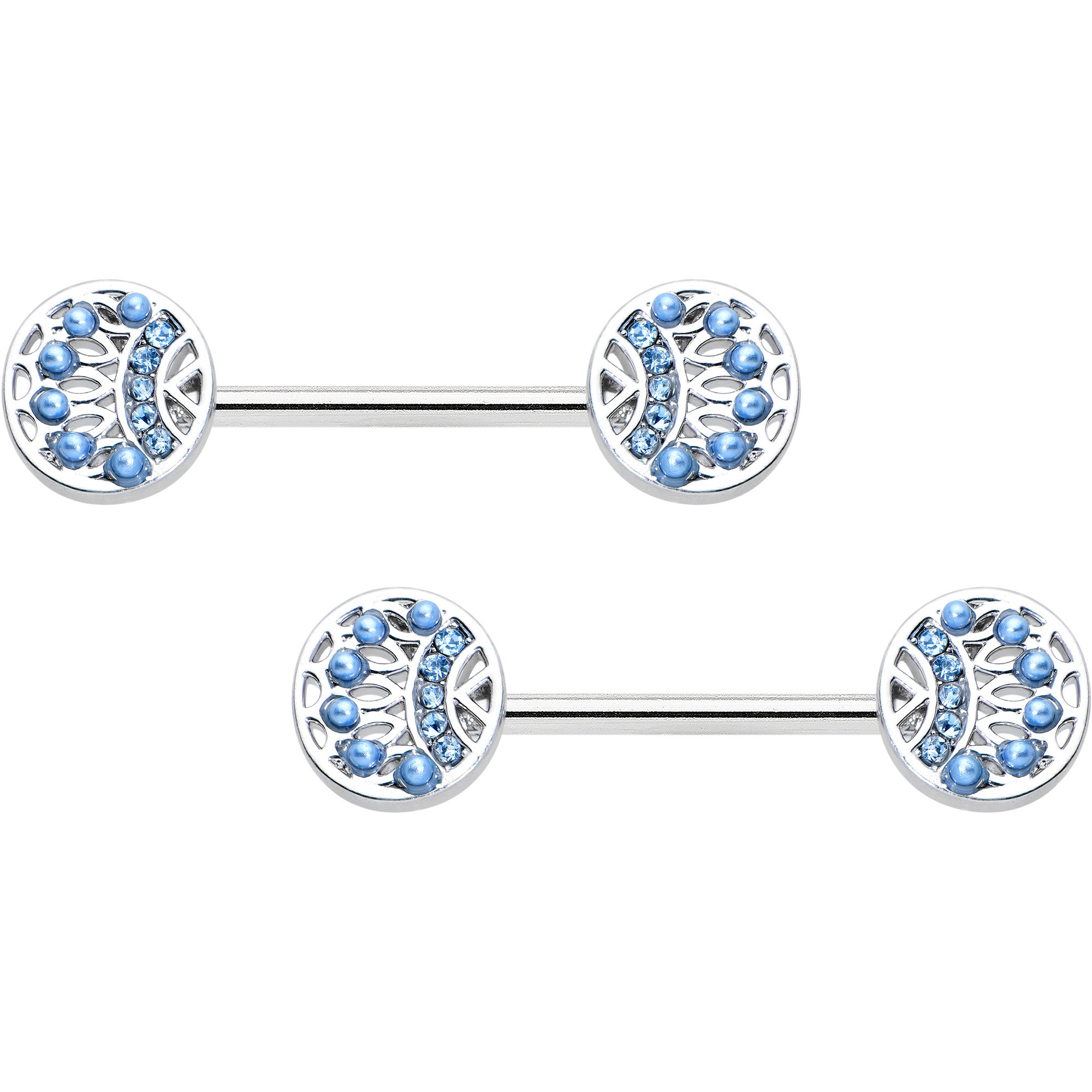 14G 1/2 Blue Gem Geometric Blues Barbell Nipple Ring Set