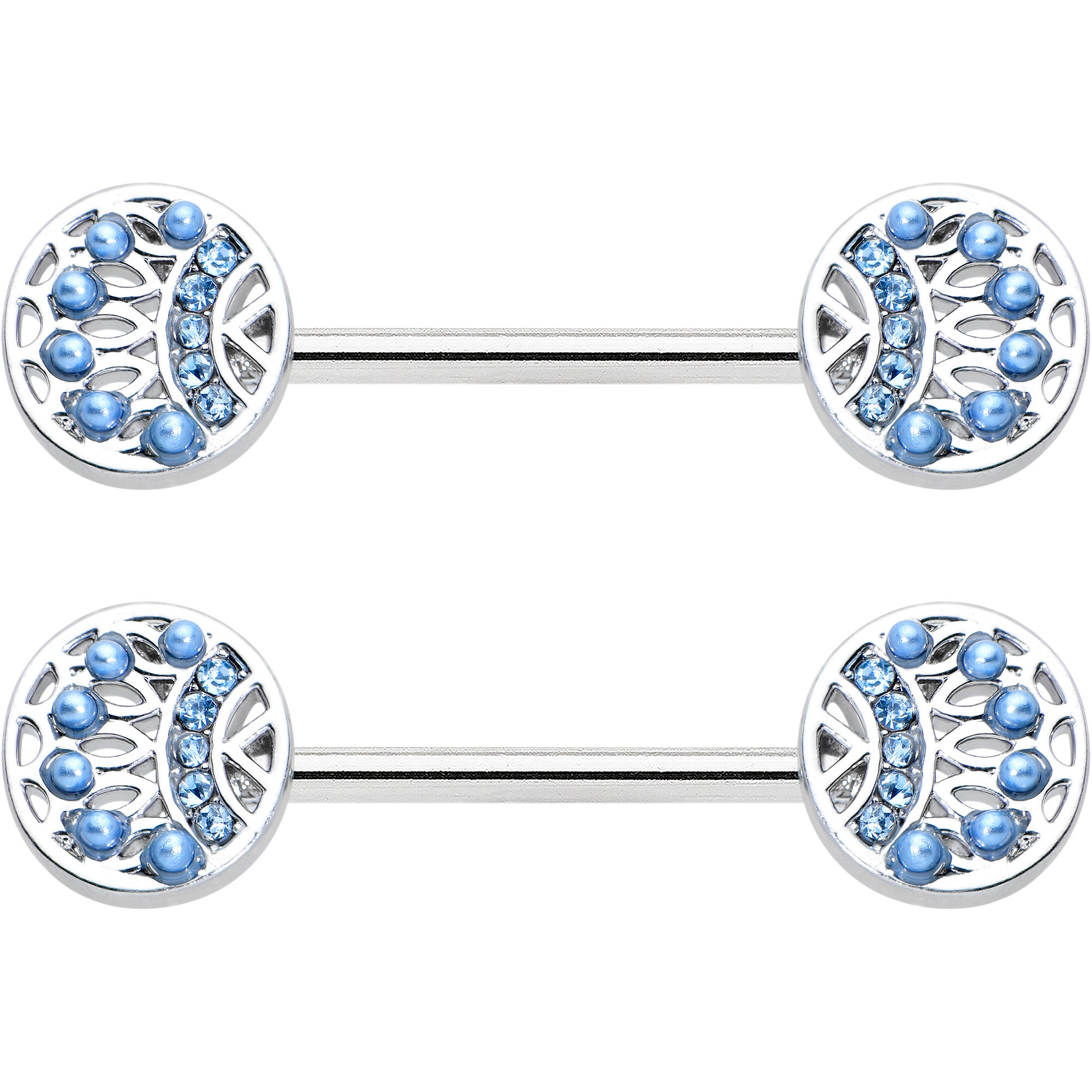14G 1/2 Blue Gem Geometric Blues Barbell Nipple Ring Set